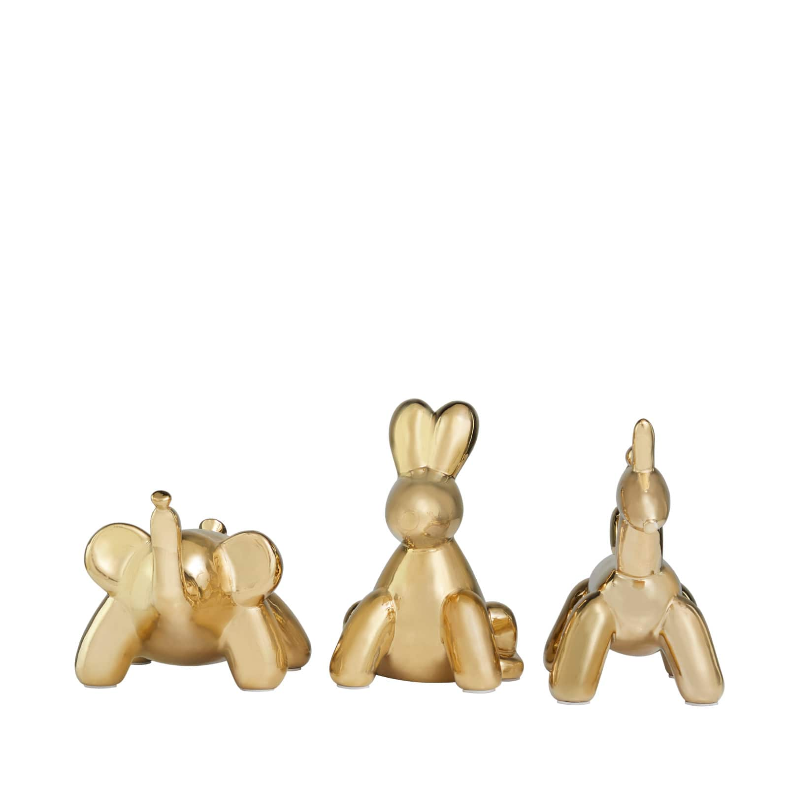 Golden Balloon Animals Ceramic Tabletop Sculpture Set