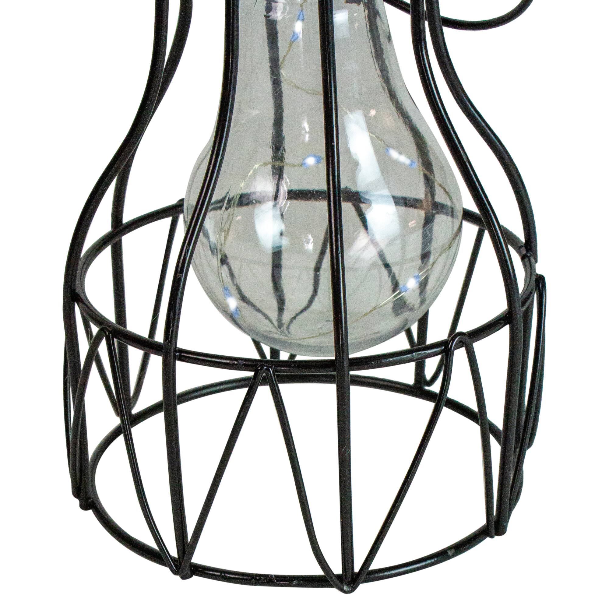 6.5&#x22; Black Geometric Edison Outdoor Hanging Solar Lantern with Handle