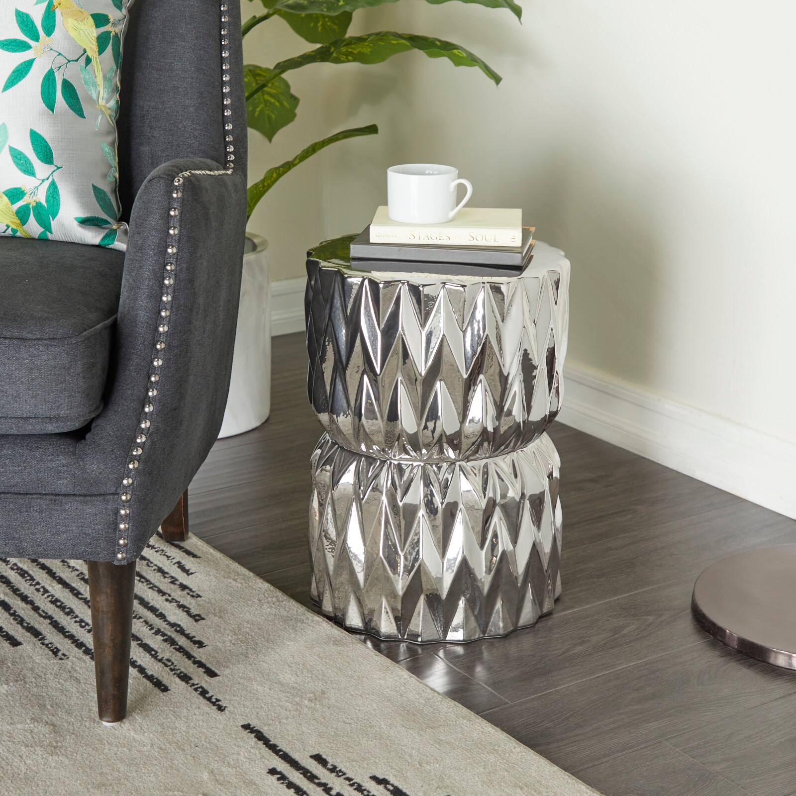 Silver Ceramic Modern Accent Table, 18" x 13" x 13"