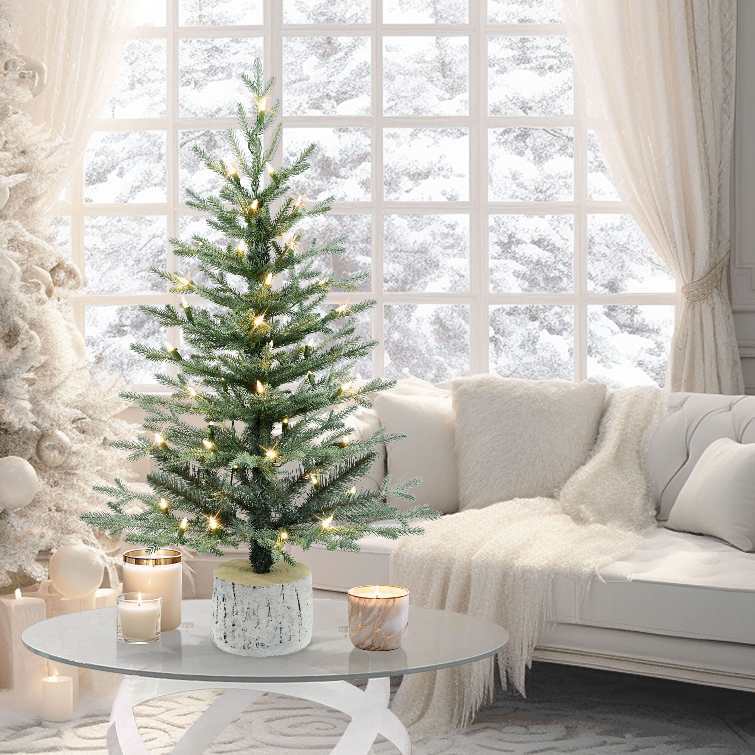 3ft. Pre-Lit Blue Arctic Fir Artificial Potted Christmas Tree, Warm White LED Lights