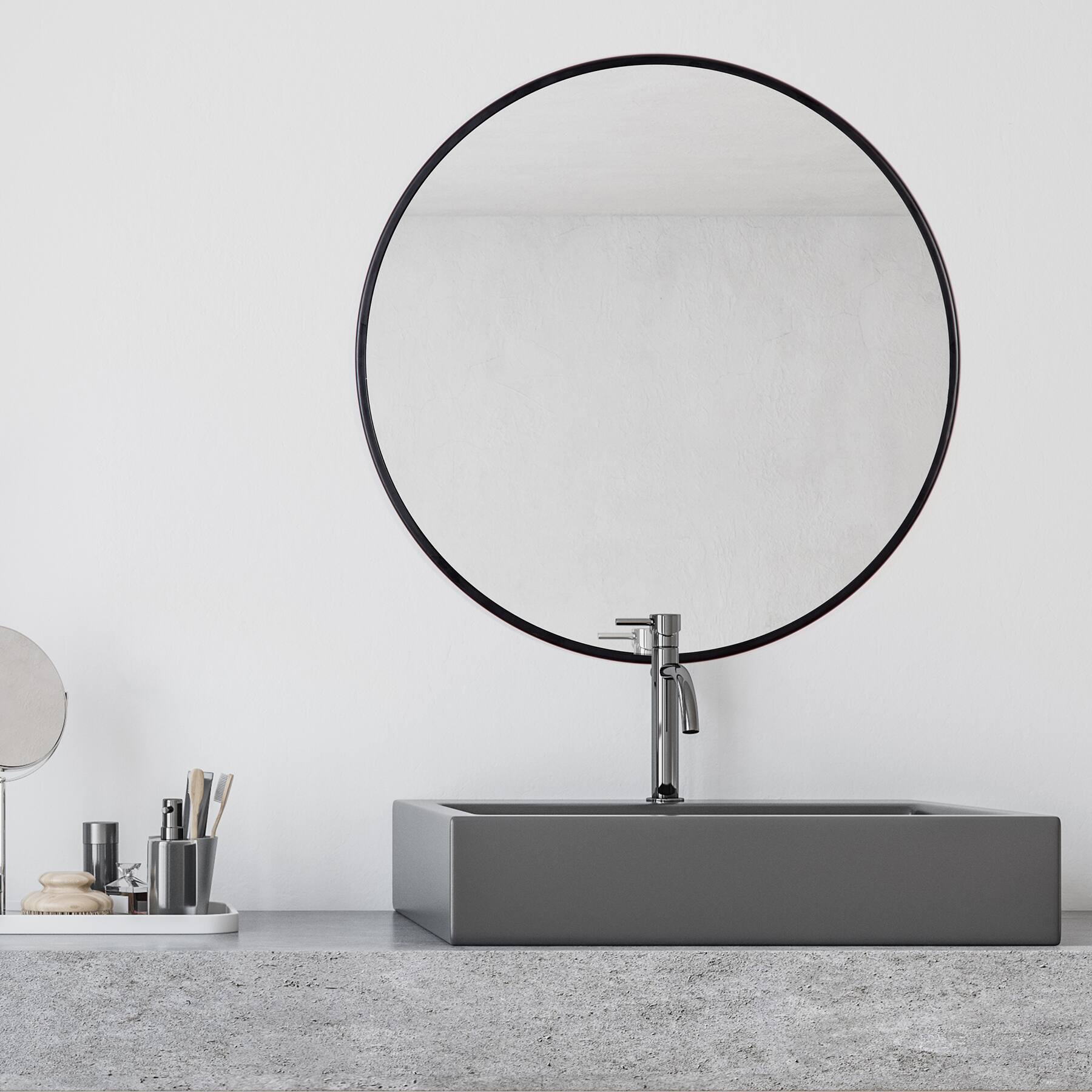 Habitat Adelina 30&#x22; Black Circular Wall Mirror