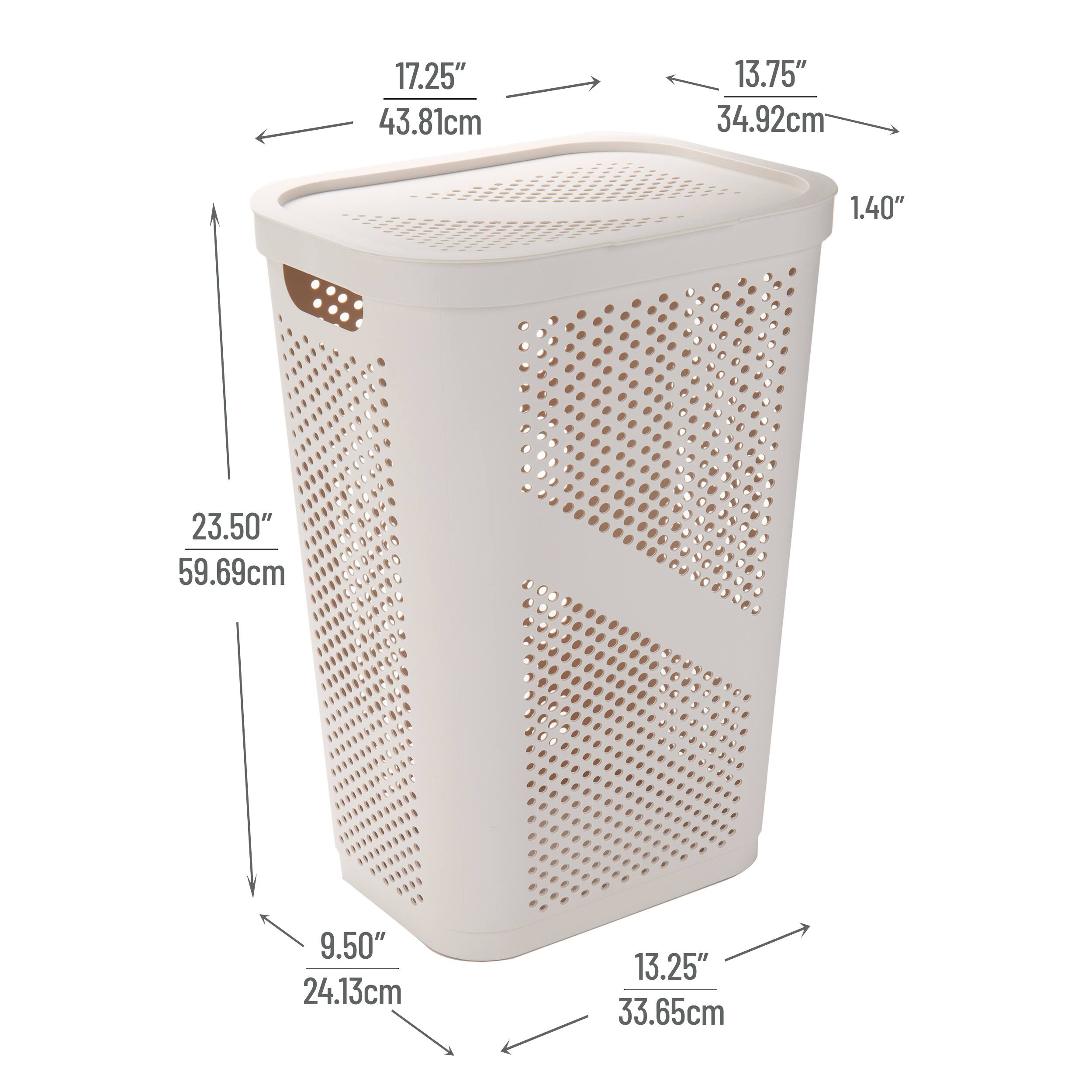 Mind Reader 60L Ventilated Slim Laundry Hamper with Cut Out Handles & Hinged Lid, 2ct.