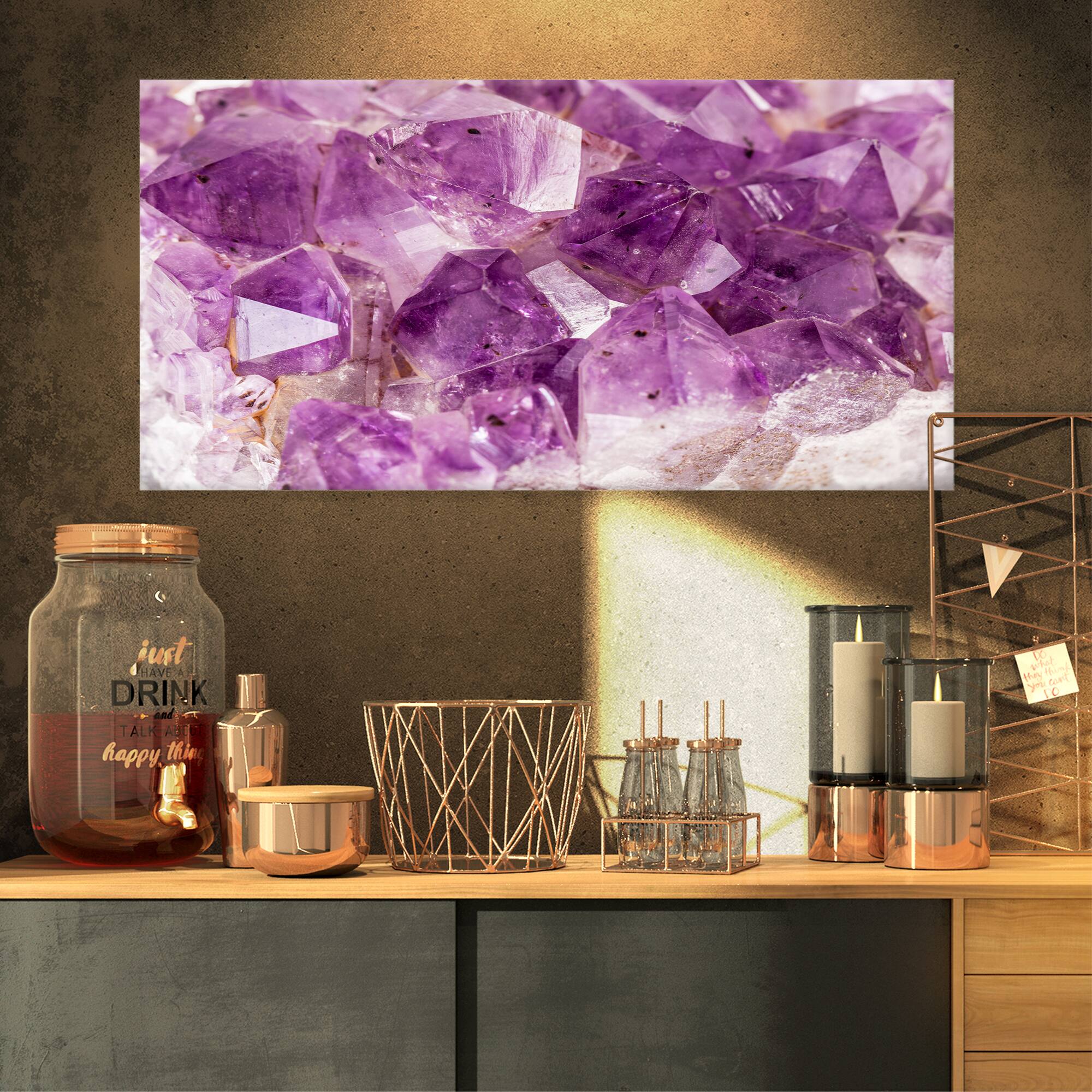 Designart - Purple Amethyst Macro - Abstract Canvas Wall Art Print