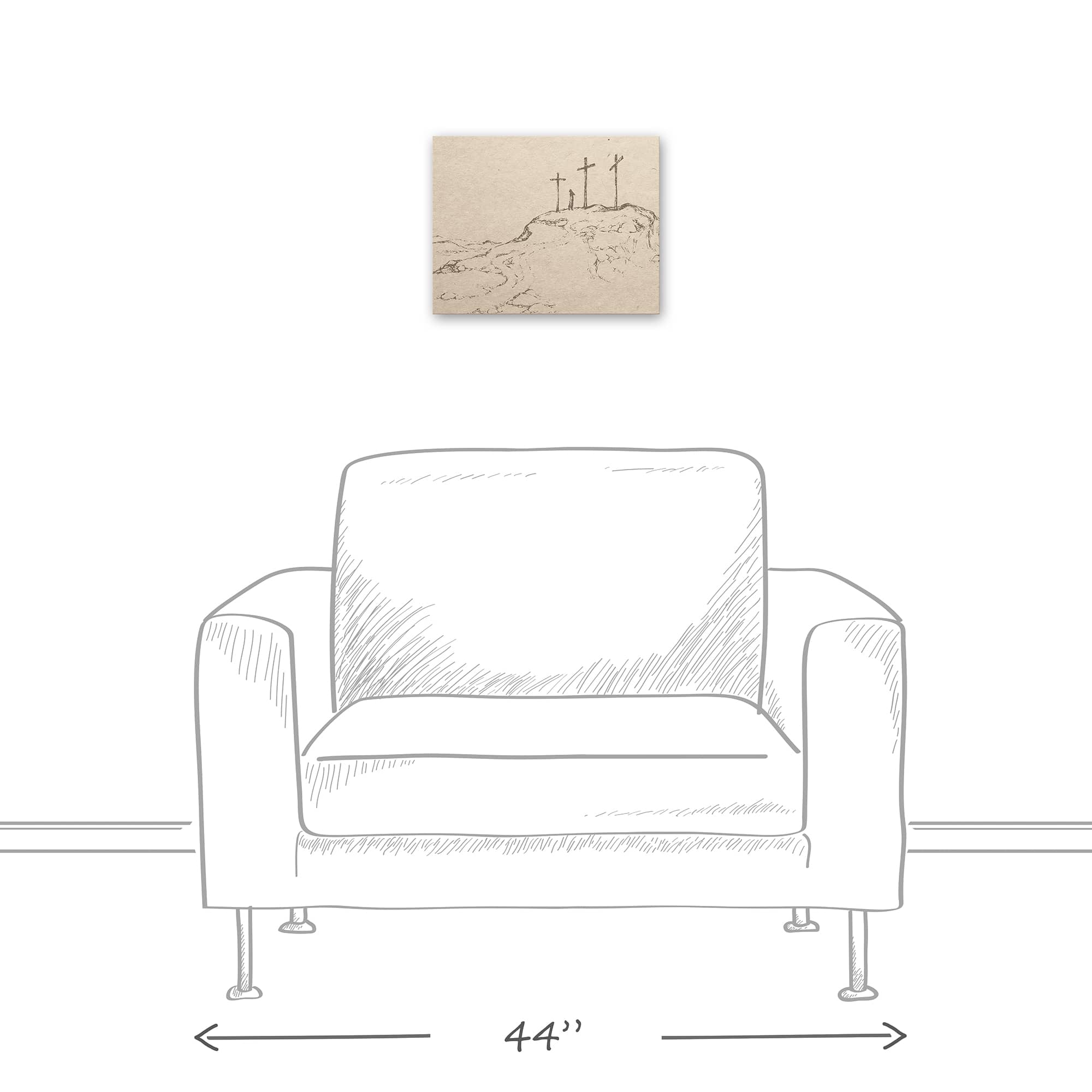 Crosses On Hill Sketch 1 11" x 14" Canvas Wall Art