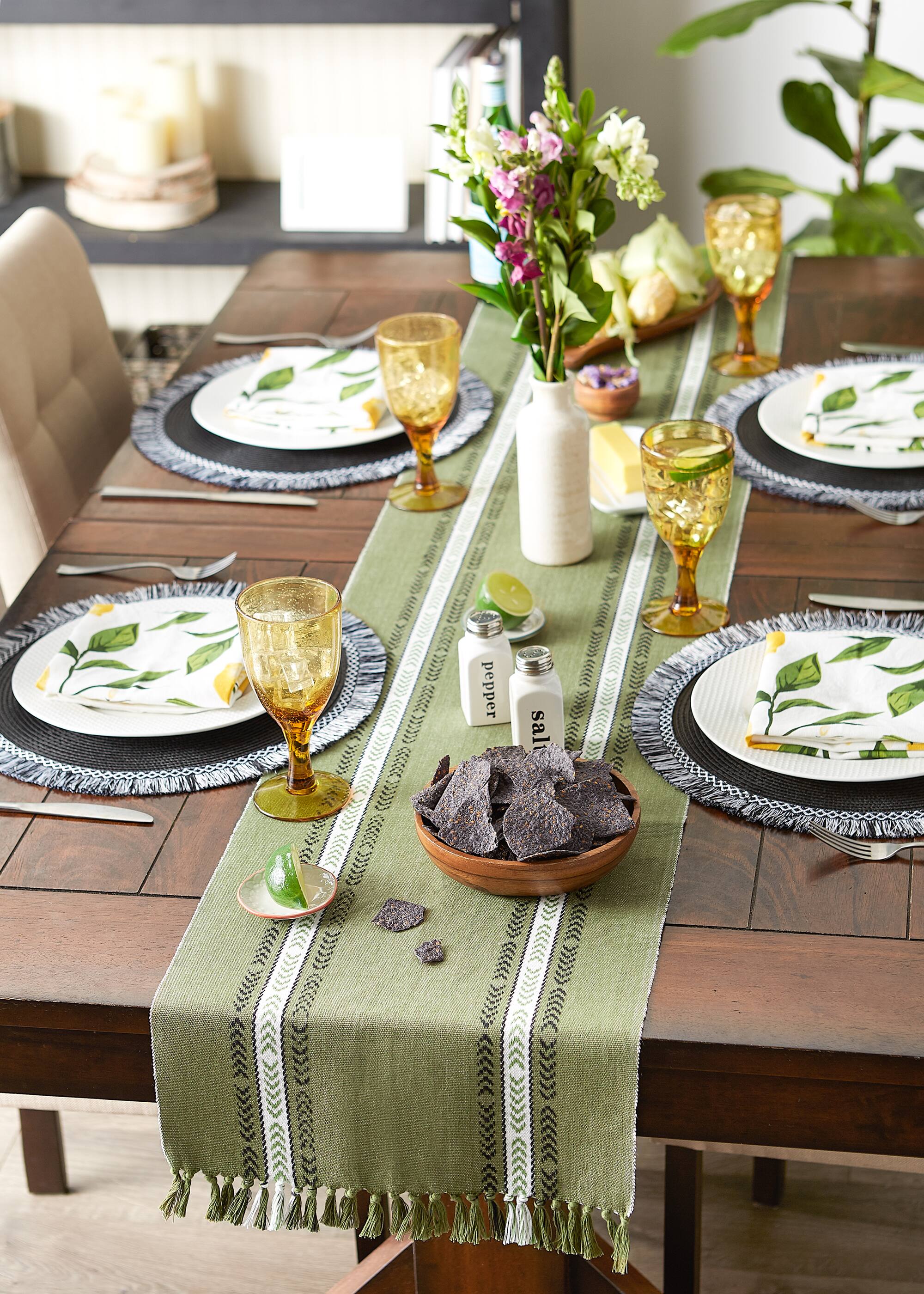 DII® 108" Dobby Striped Fringe Ribbed Table Runner