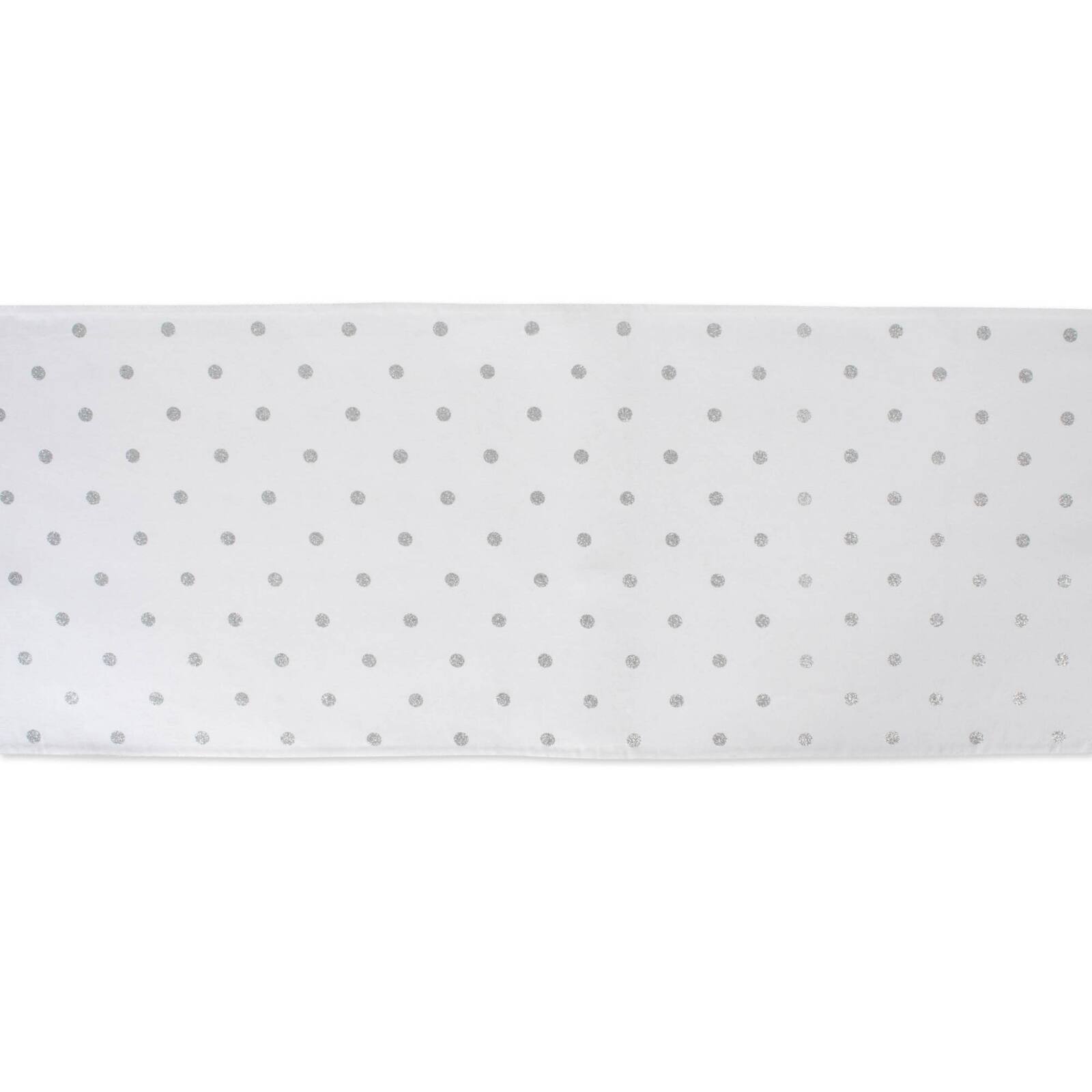 Metallic White/Silver Reversible Polka Dot Table Runner 13" x 90"