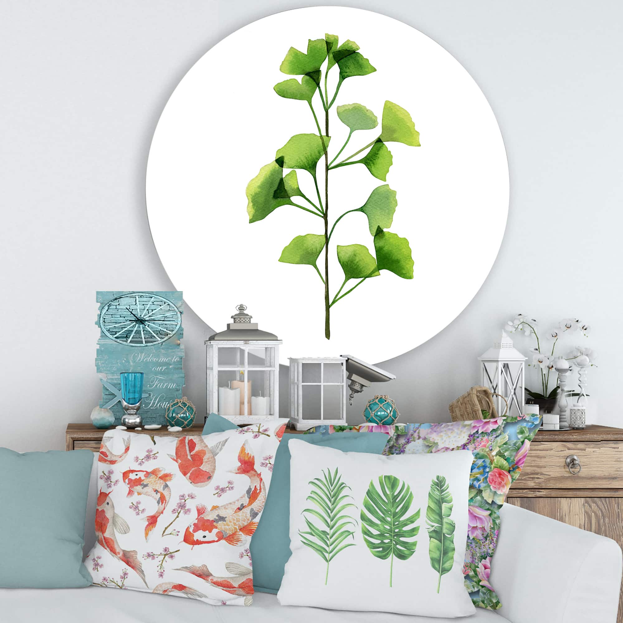 Designart - Green Field Plant Foliage - Farmhouse Metal Circle Wall Art