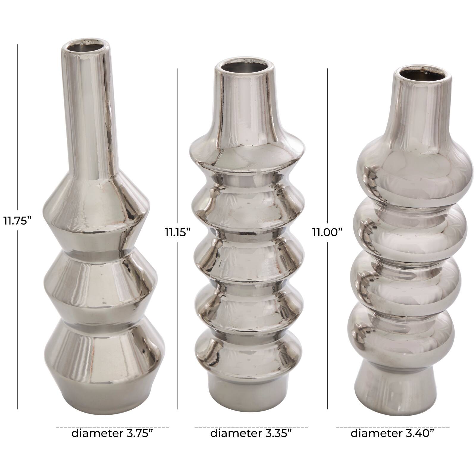 Silver Ceramic Abstract Bubble Ribbed Vase Set