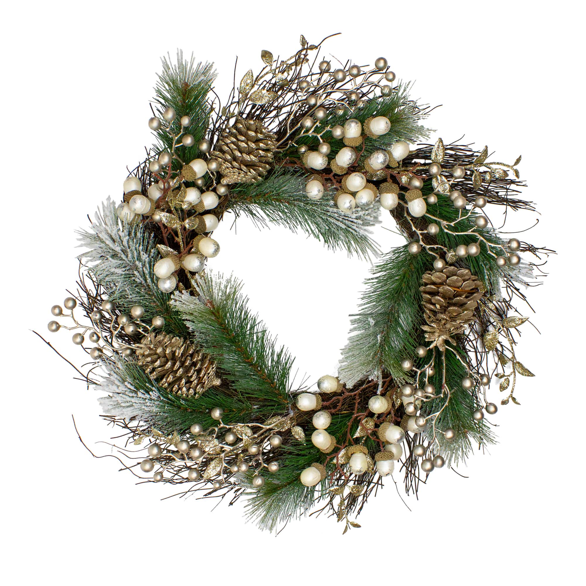 22" Acorn, Pinecone & Flocked Pine Needle Wreath