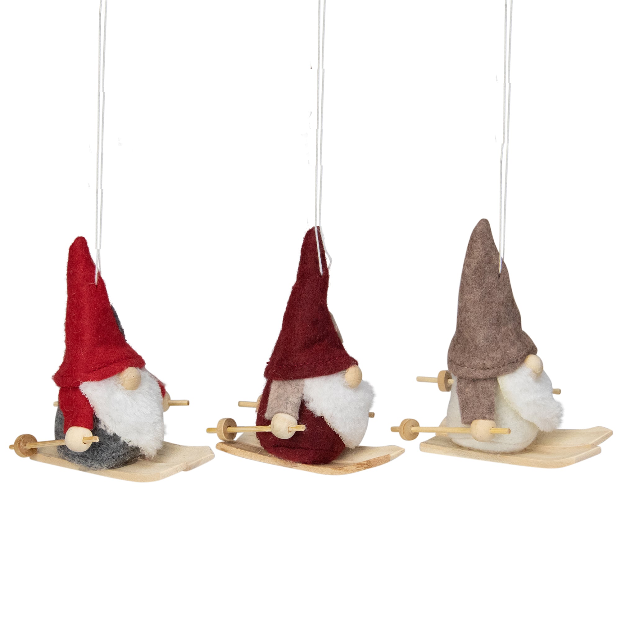 4" Red & Gray Skiing Gnome Christmas Ornament Set