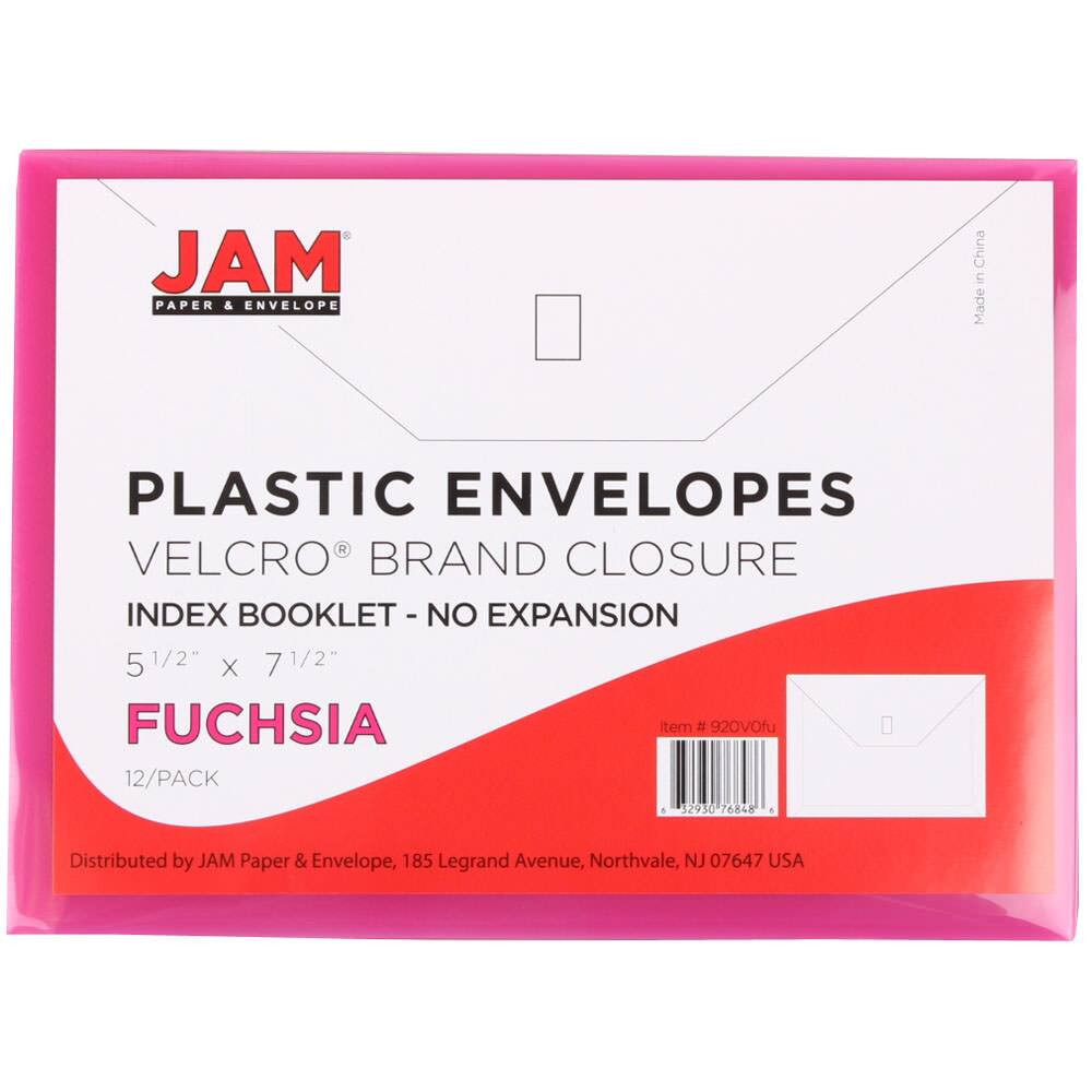 Jam Paper Plastic Envelopes with Hook & Loop Closure, Index Booklet, 5.5 x 7.5, Clear, 12/Pack (920V0CL)