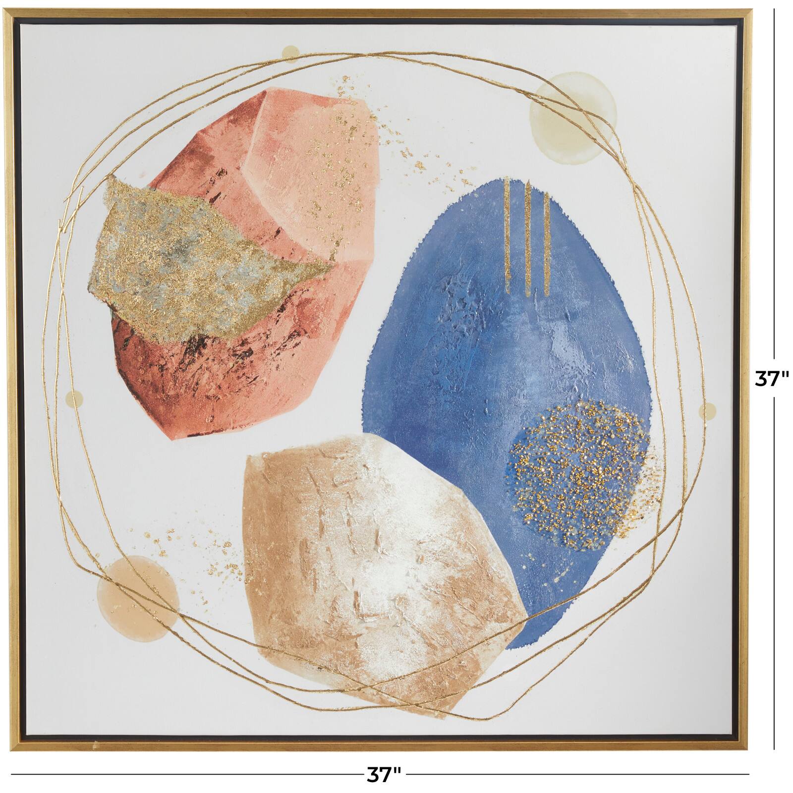 Multi Colored Canvas Handmade Overlapping Circle Abstract Framed Wall Art with Gold Frame and Gold Foil Detailing 37&#x22; x 1&#x22; x 37&#x22;
