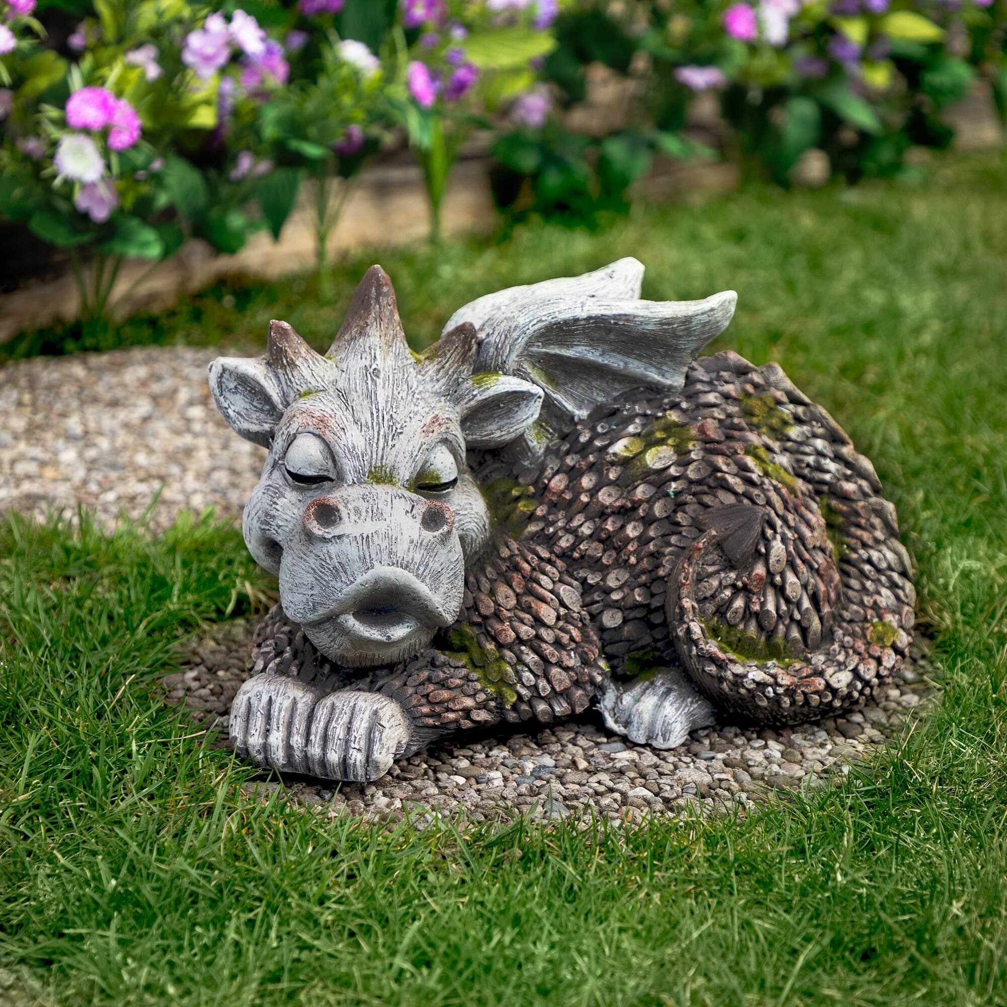 14.25&#x22; Sleeping Dragon Outdoor Garden Statue