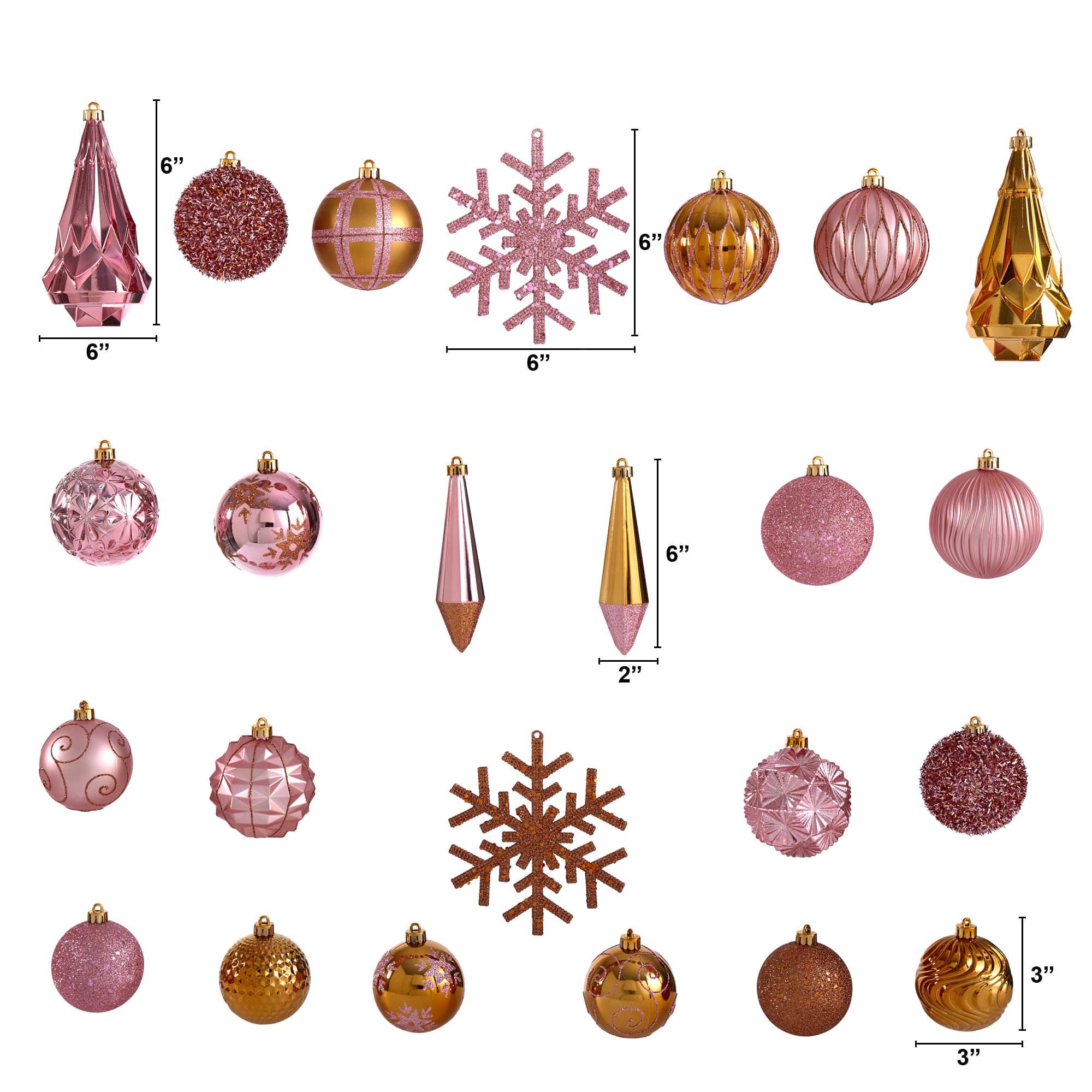 52ct. 6&#x22; Pink &#x26; Gold Shatterproof Ornament Set