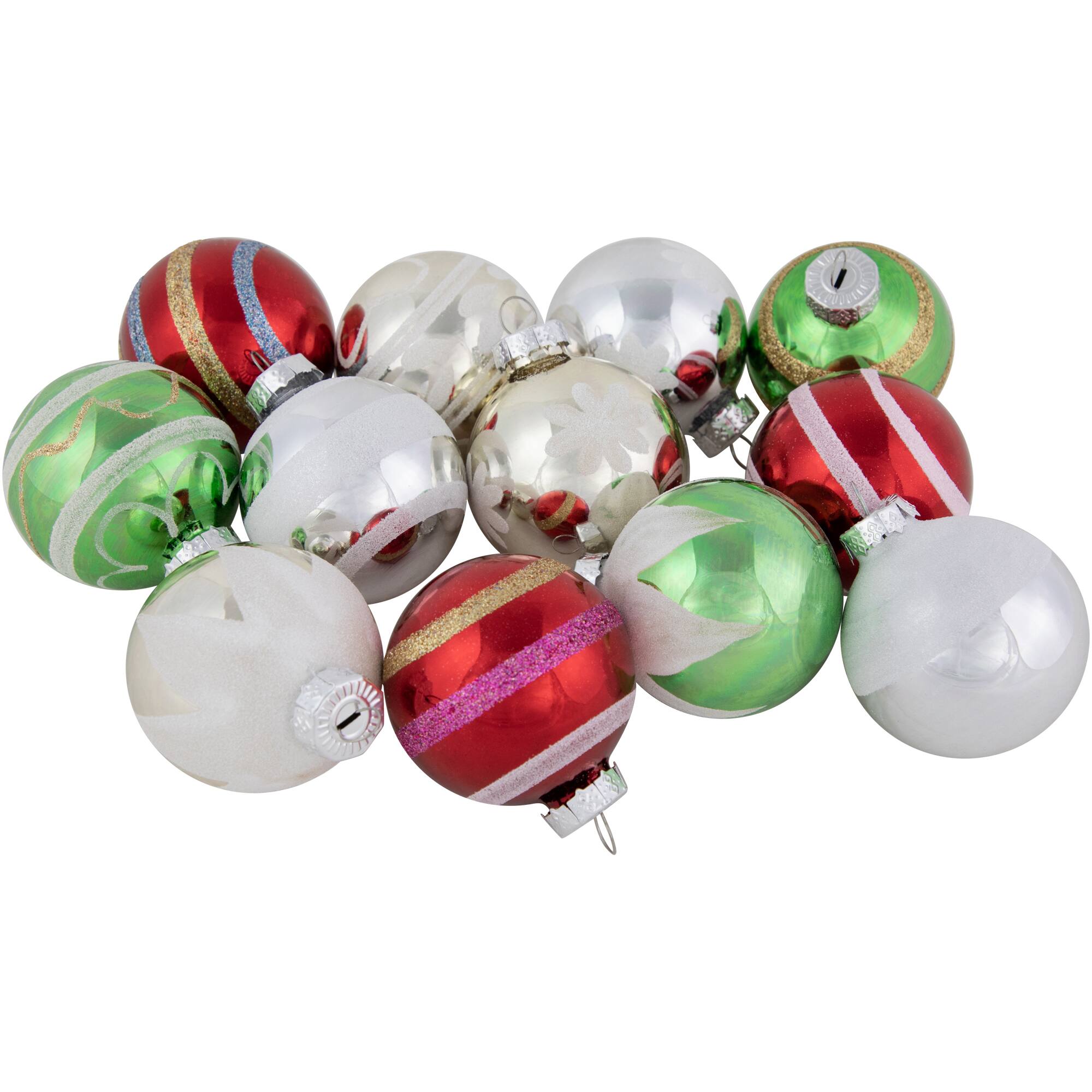 12ct. 2&#x22; Multicolor Vintage Design Glass Ball Ornaments