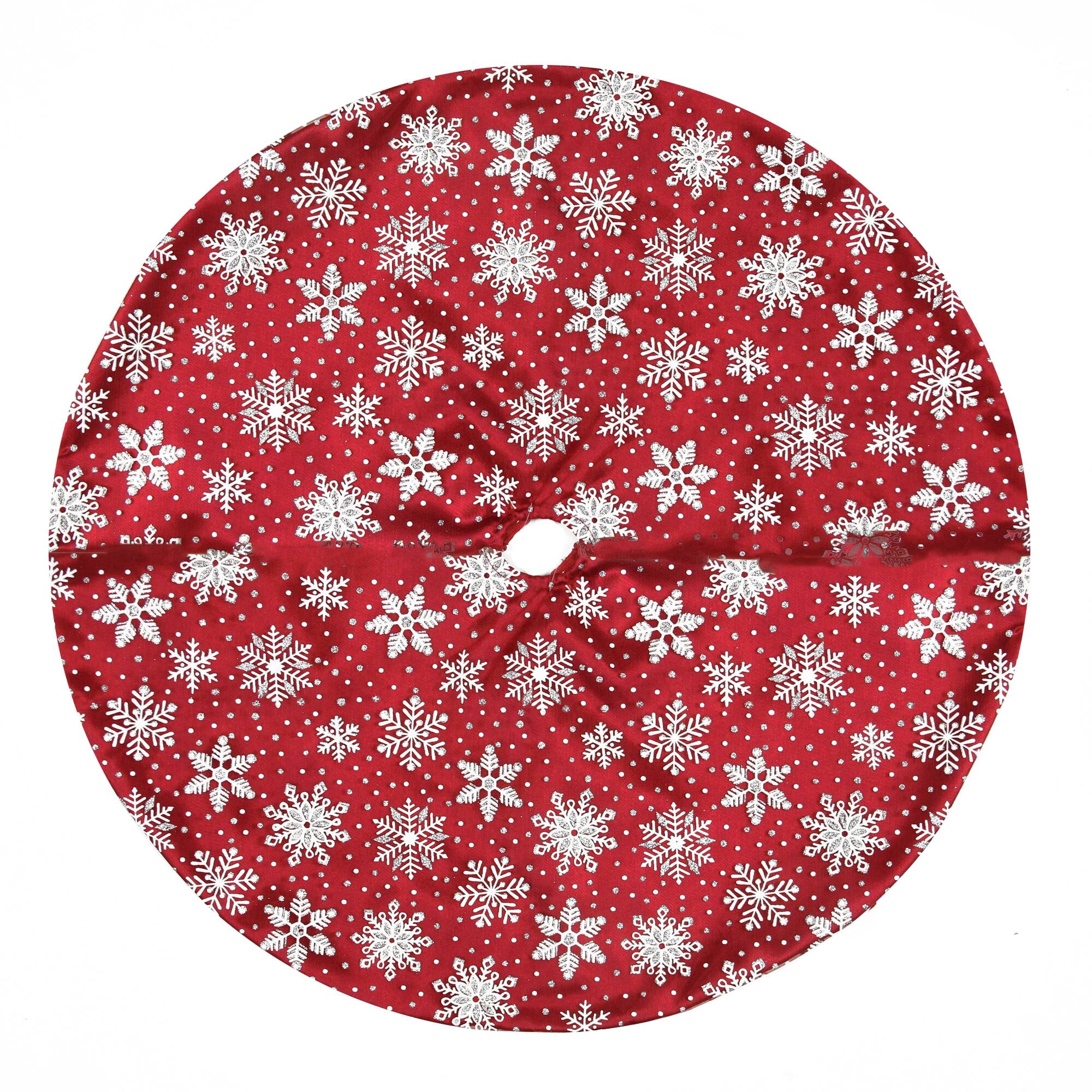 20" Red & White Snowflakes with Silver Glitter Mini Tree Skirt