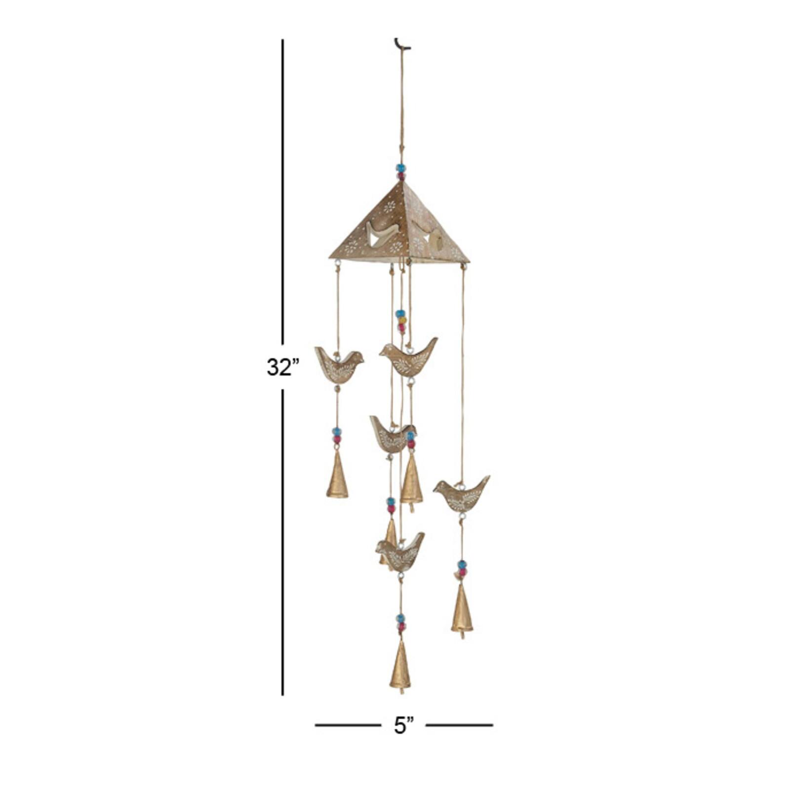 32&#x22; Gold Bird Mango Wood Eclectic Style Windchime