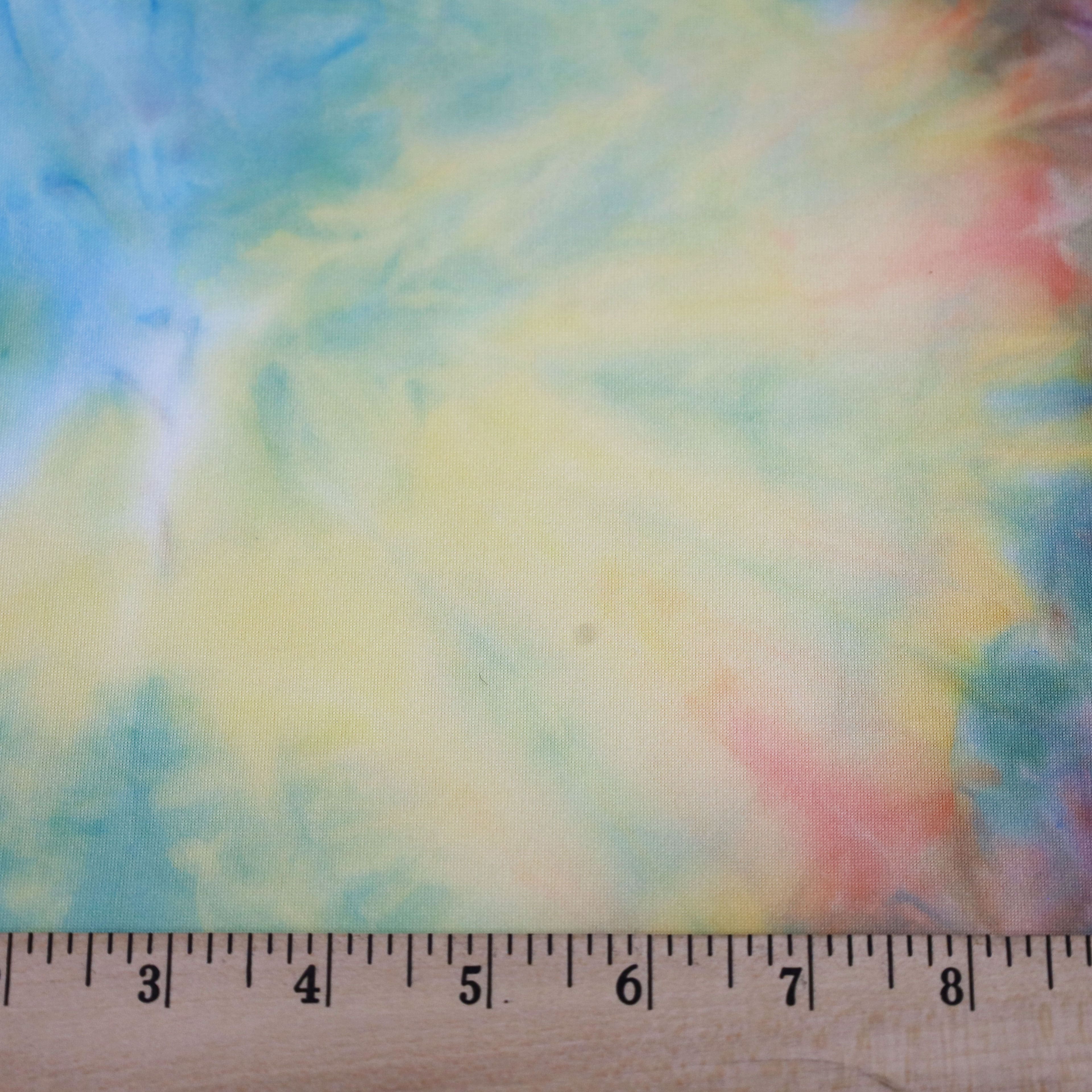 Fabric Merchants Yellow, Peach, Gray &#x26; Blue Tie Dye Double Brushed 4-Way Stretch Fabric