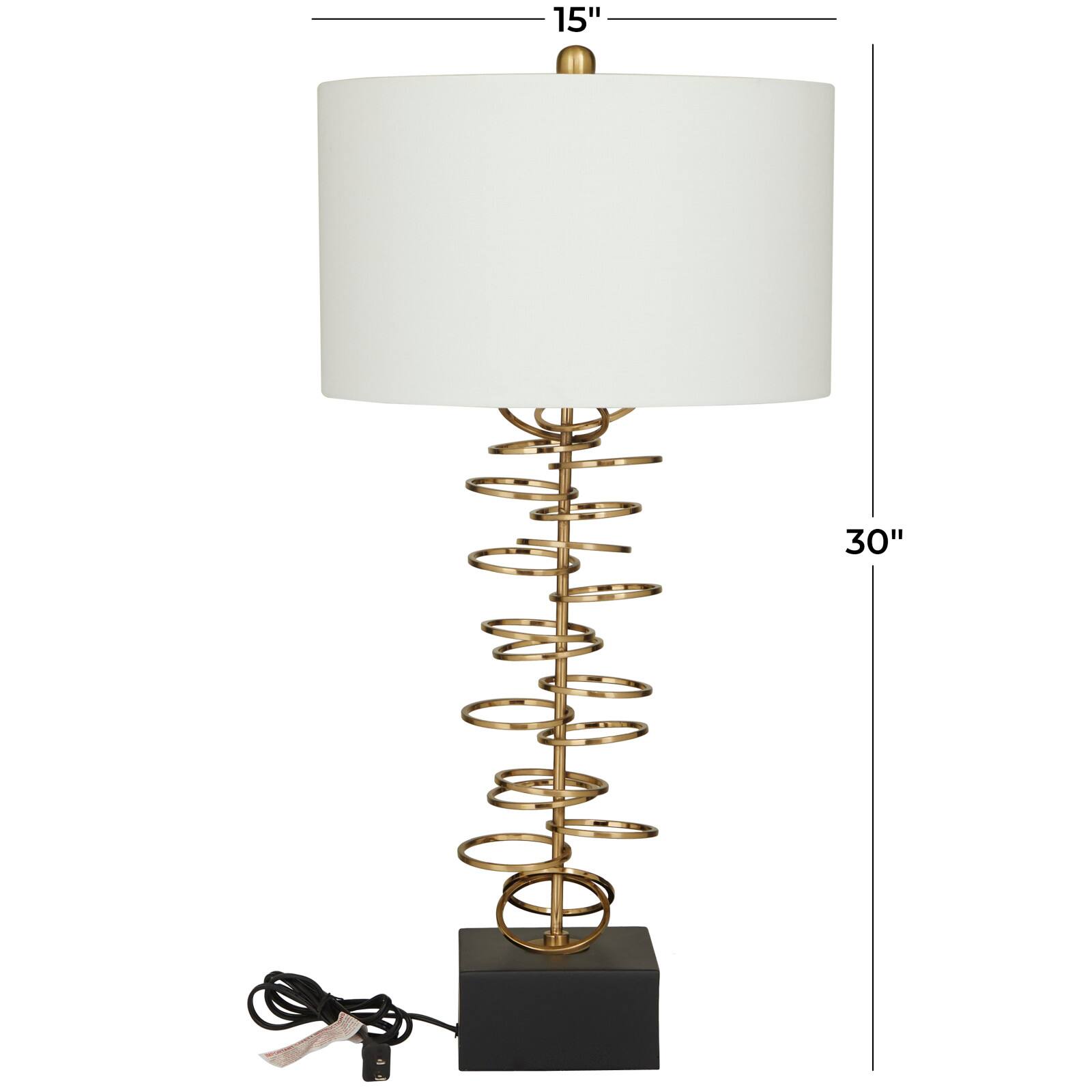 Gold Metal Gold Stacked Ring Table Lamp with Drum Shade 15" x 15" x 30"