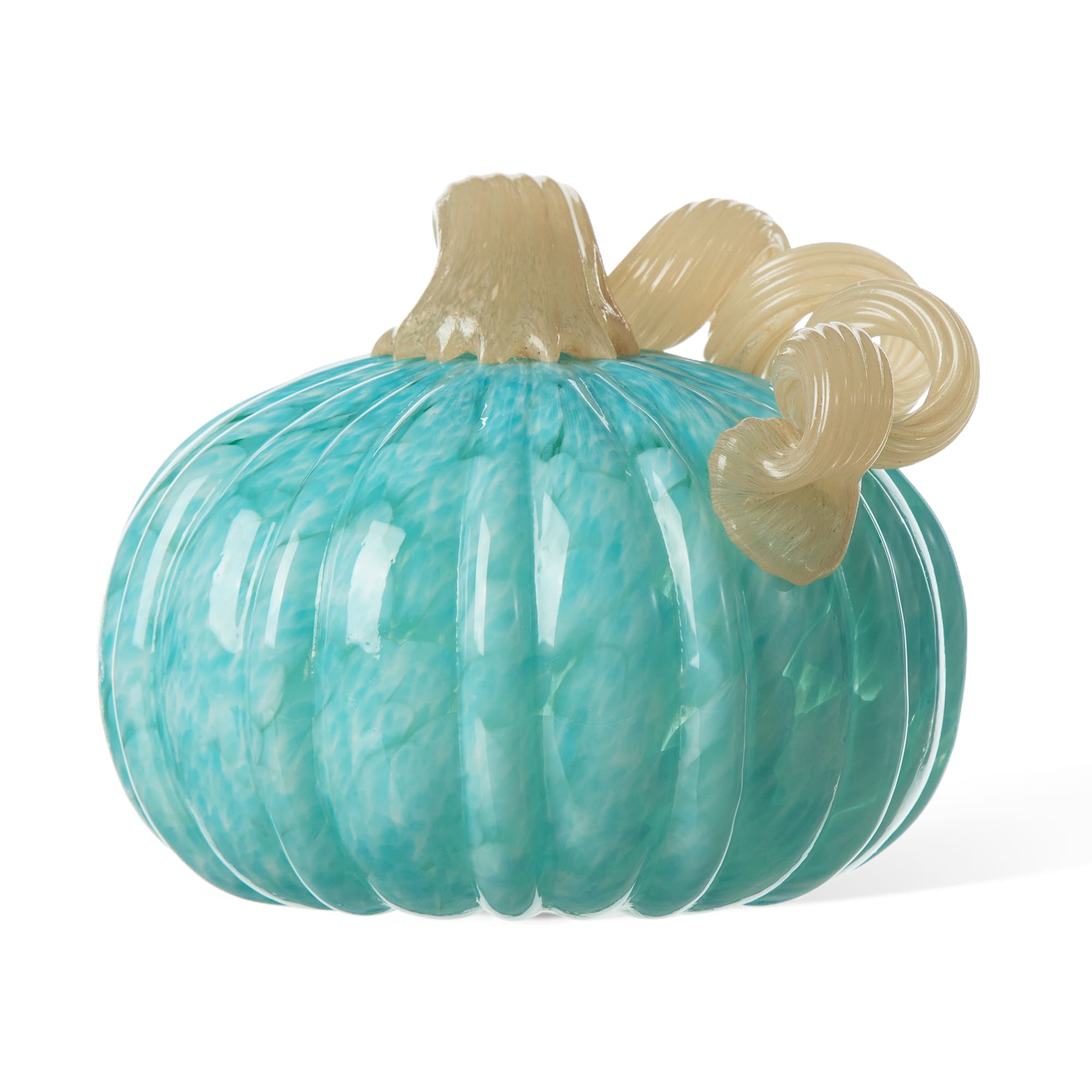 Glitzhome&#xAE; 6&#x22; Fall Turquoise Round Glass Pumpkin