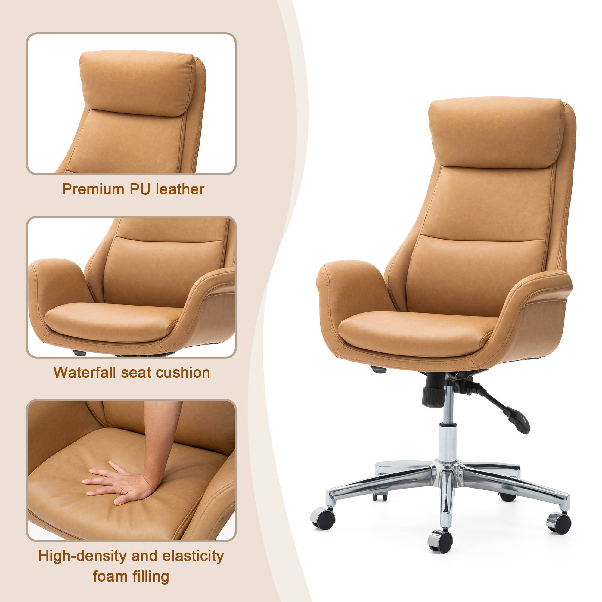 Glitzhome&#xAE; Mid-Century Modern Faux Leather Adjustable High Back Swivel Office Chair