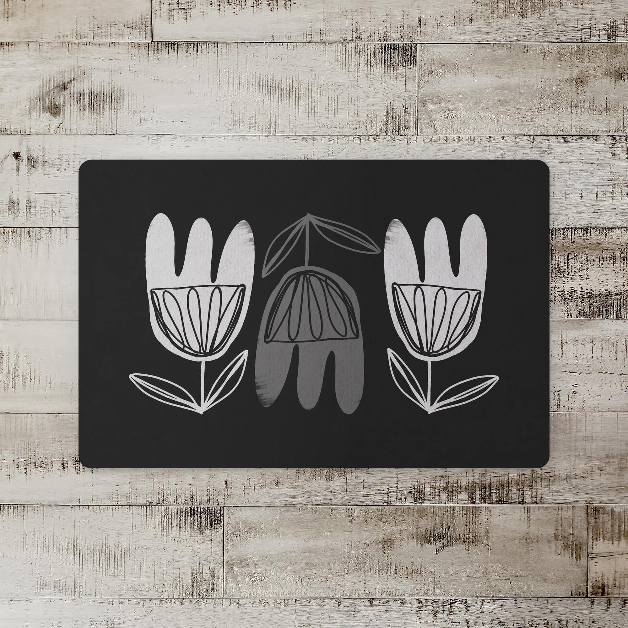 Mid Mod Gray Florals 27" x 18" Floor Mat