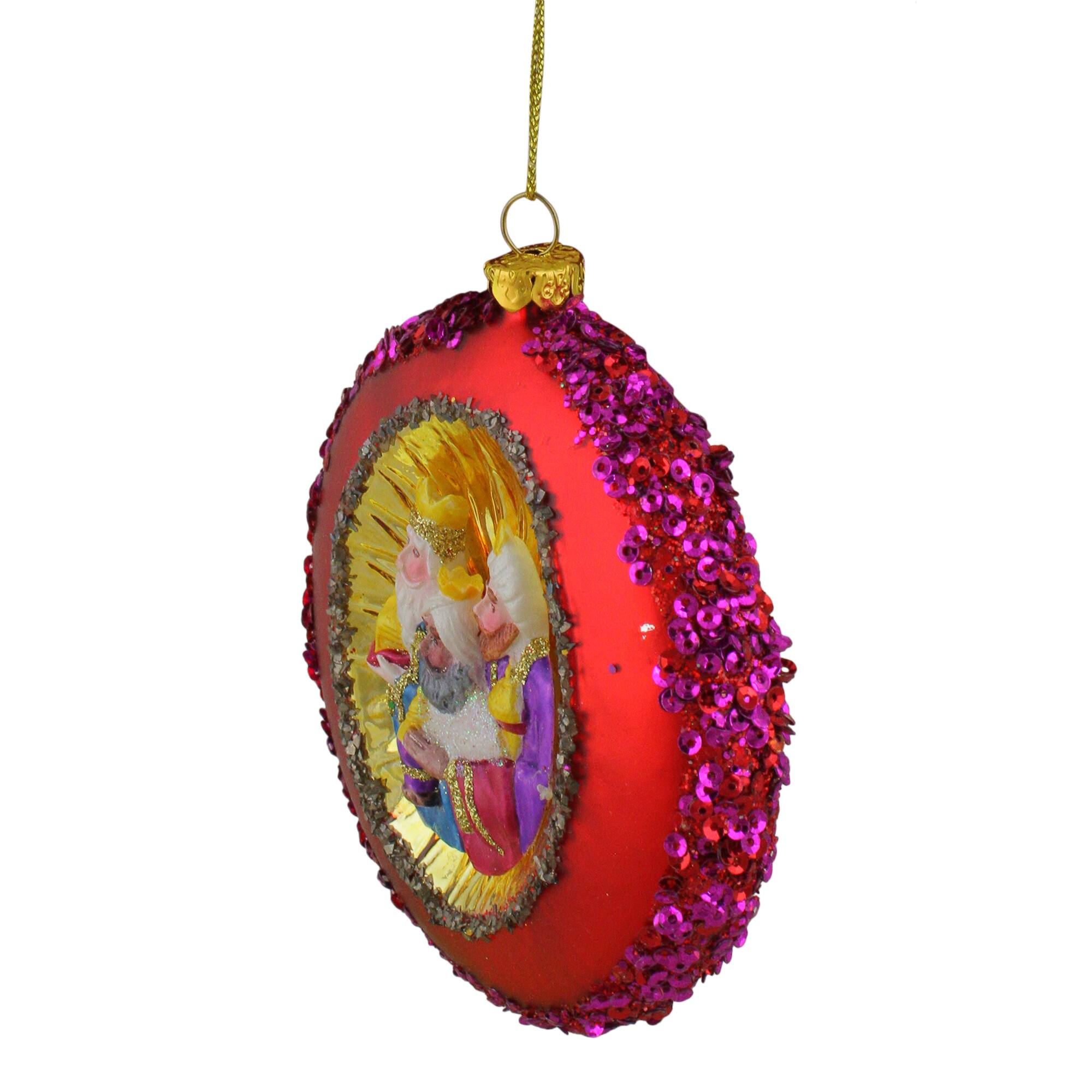 4" Three Wise Men Sequin Glass Disc Ornament