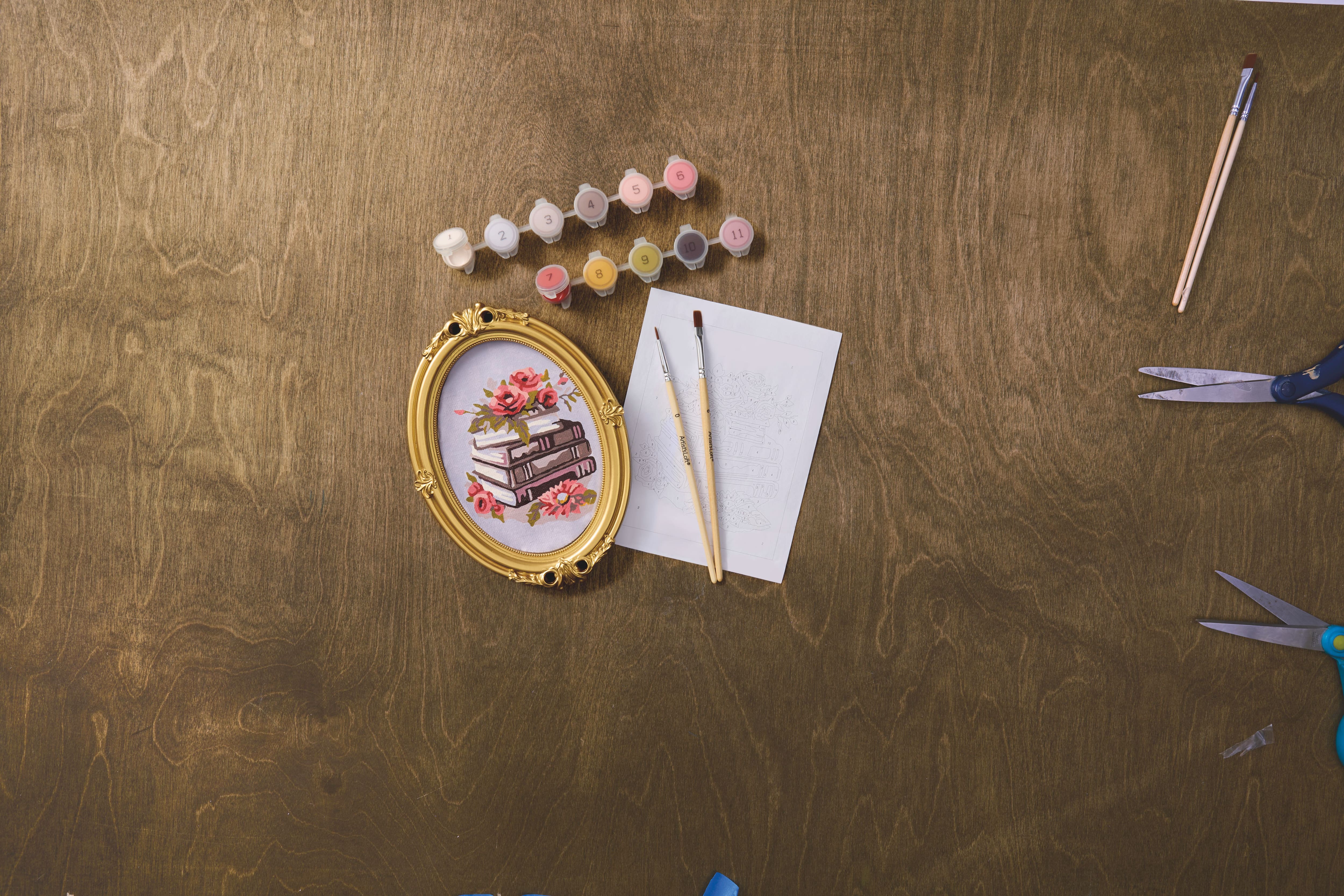 Books & Flowers Paint-by-Number Framed Mini Kit