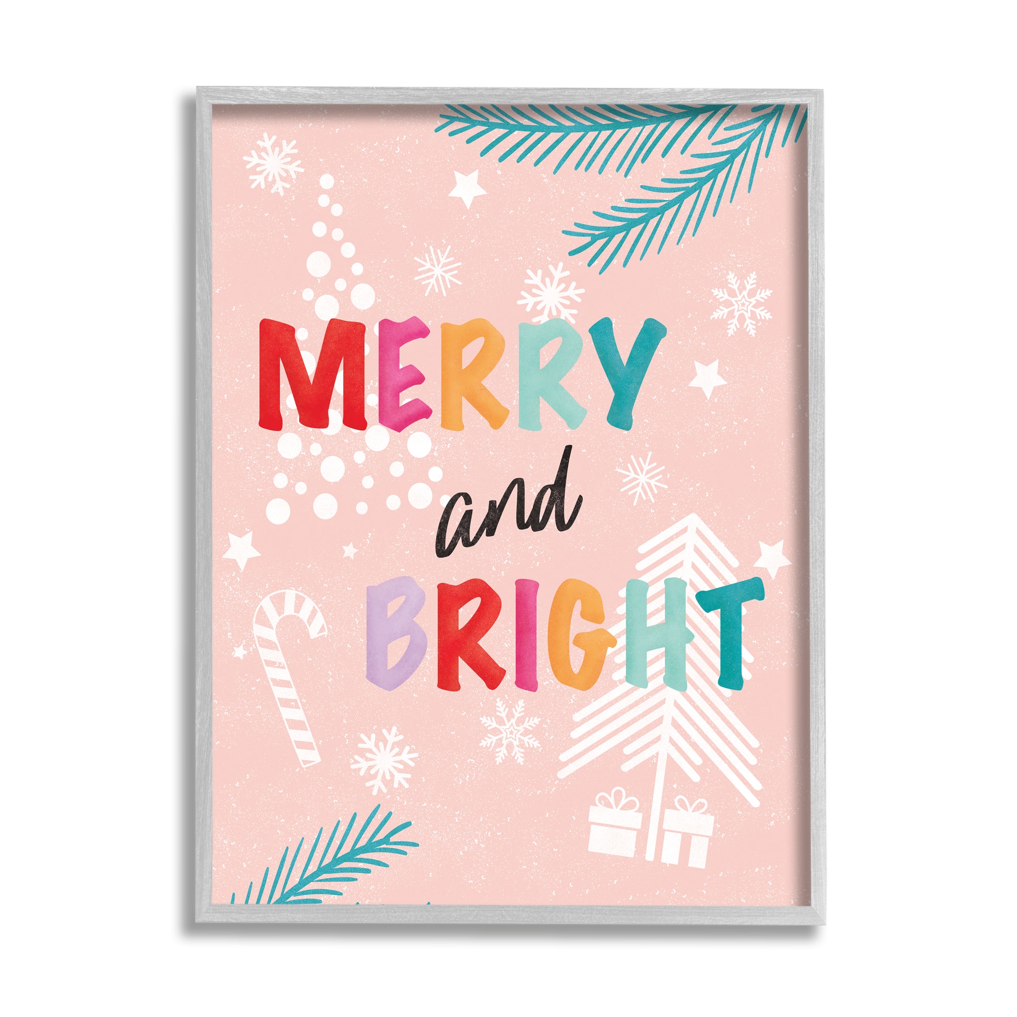 Stupell Industries Merry & Bright Pastel Phrase Framed Giclee Art