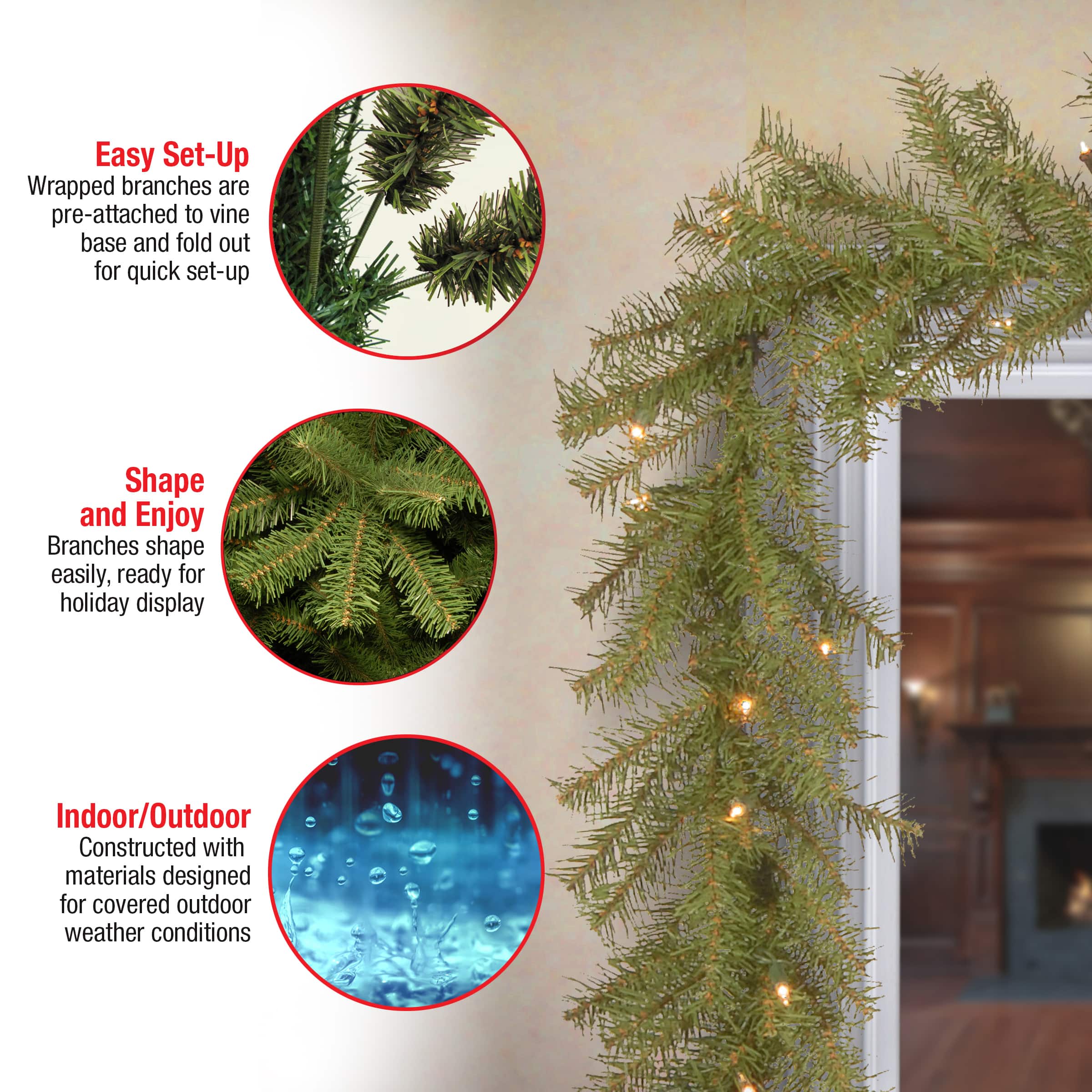 9ft. Pre-Lit Norwood Fir Garland, Clear Lights