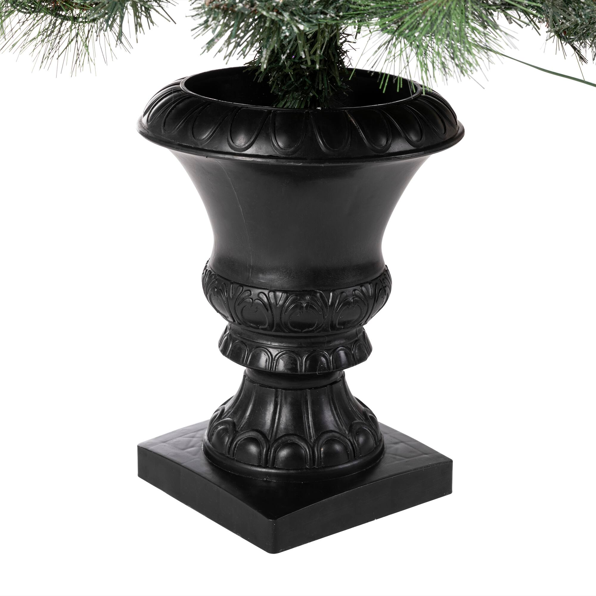 5-Piece Pre-Lit Glittered Pinecone Christmas Wreath, Garland & Flocked Christmas Tree, Warm White Lights