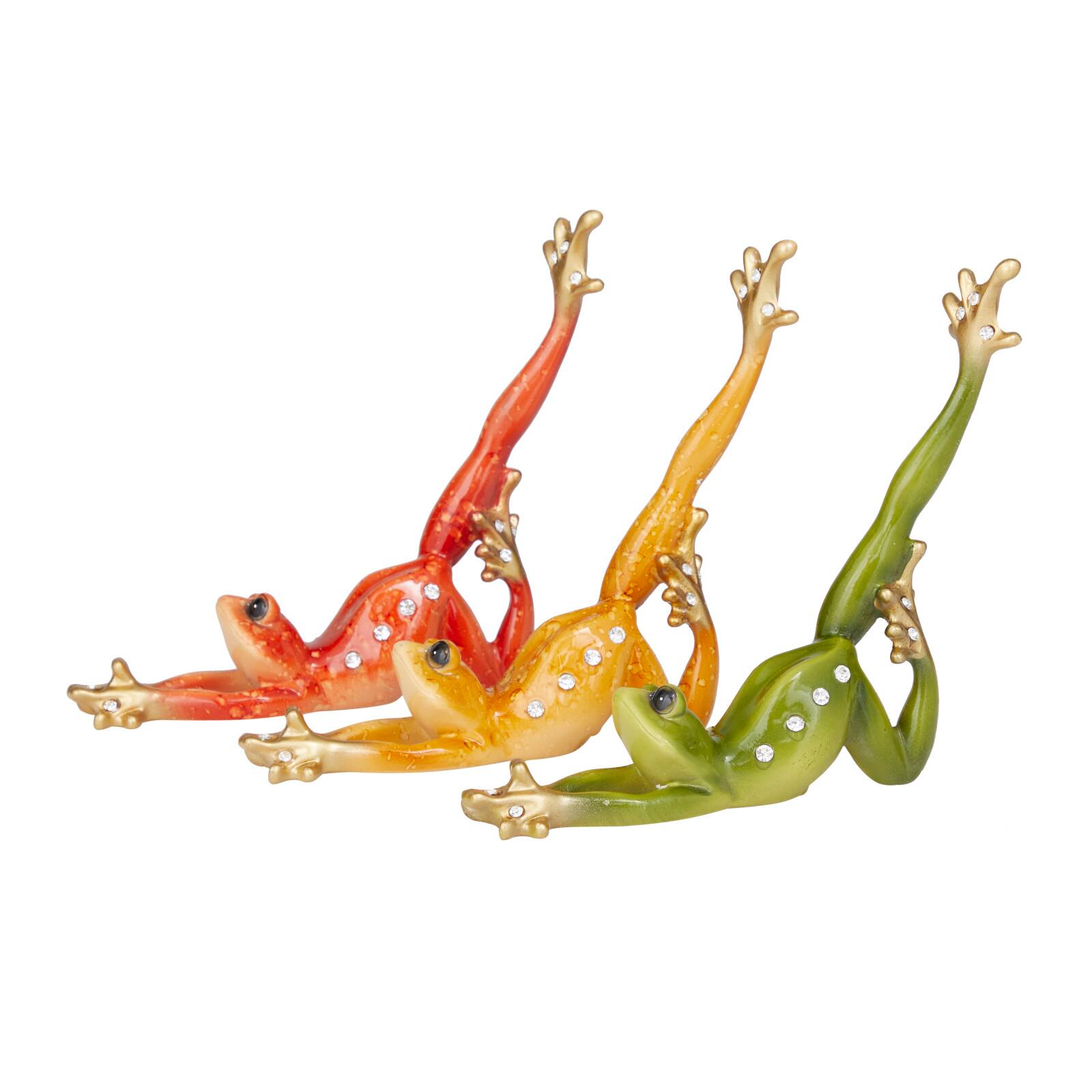 Set of 3 Multi Colored Eclectic Polystone Frog Sculpture 7&#x22; x 6&#x22;
