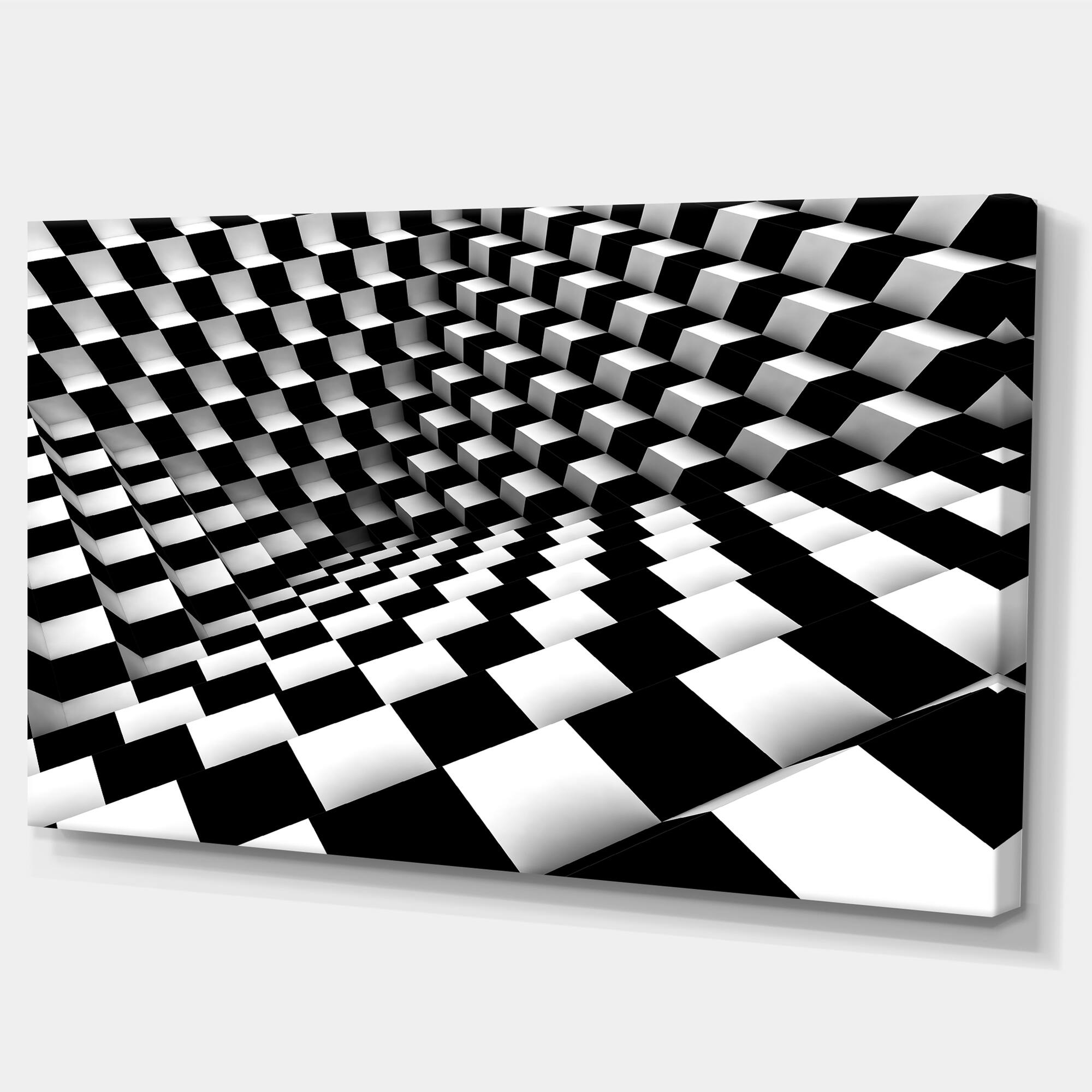 Designart - Optical Black and White Pattern - Abstract Canvas Art Print