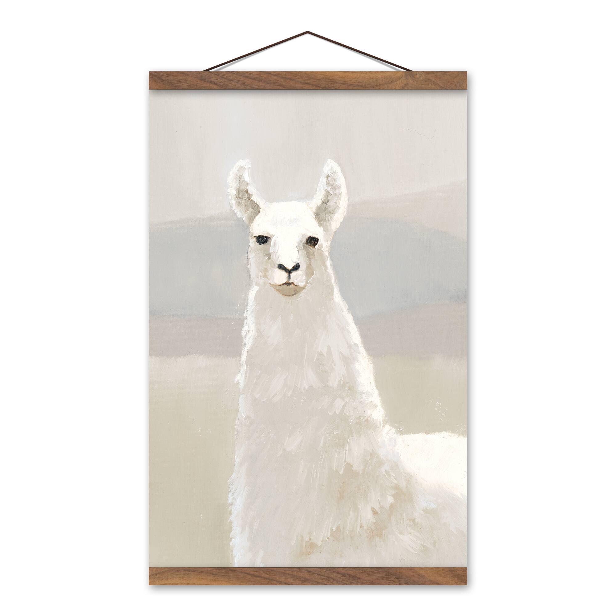 Creamy White Llama Teak Hanging Canvas
