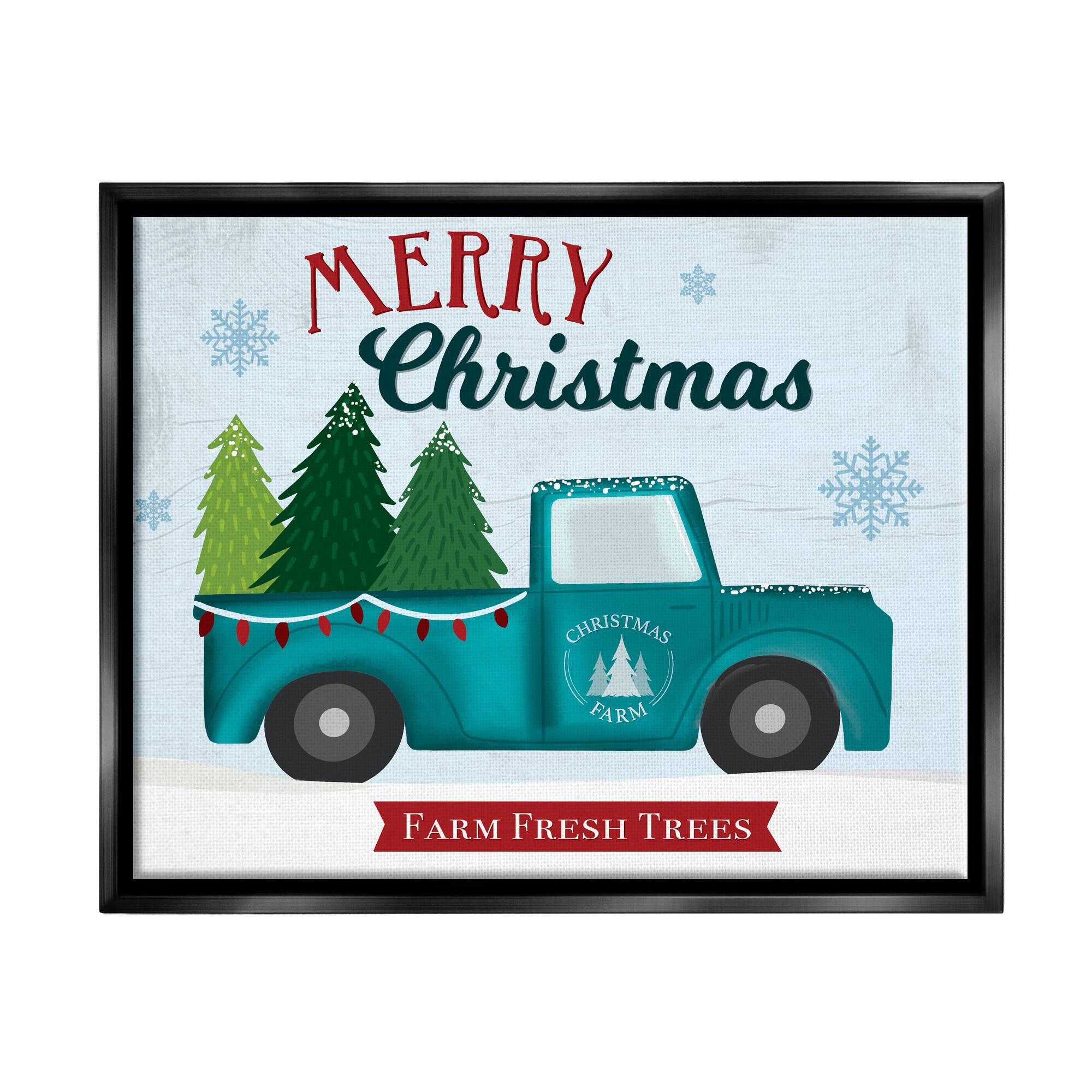 Stupell Industries Merry Christmas Farm Fresh Trees Sign Framed Floater Canvas Wall Art