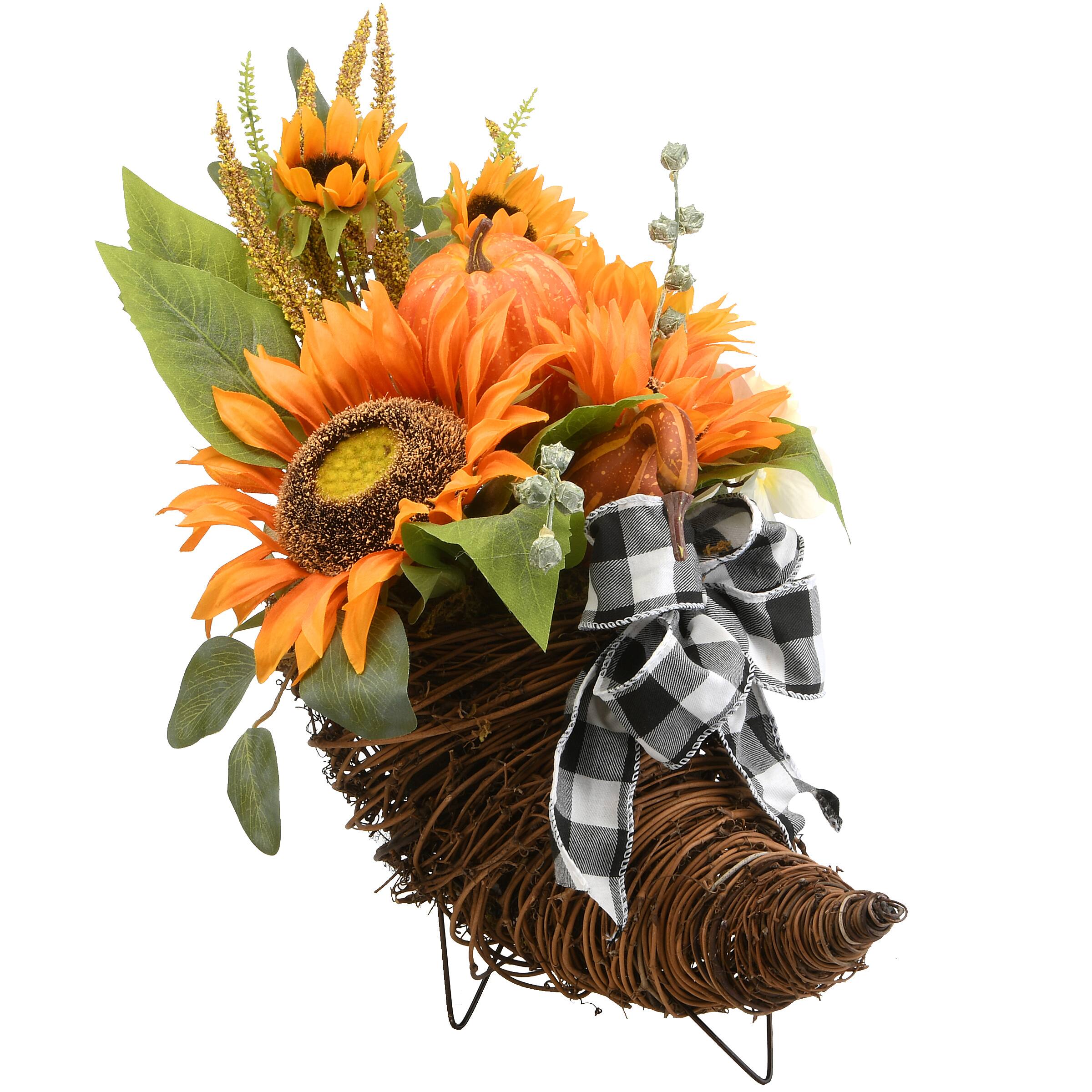 20" Harvest Sunflower Cornucopia Centerpiece