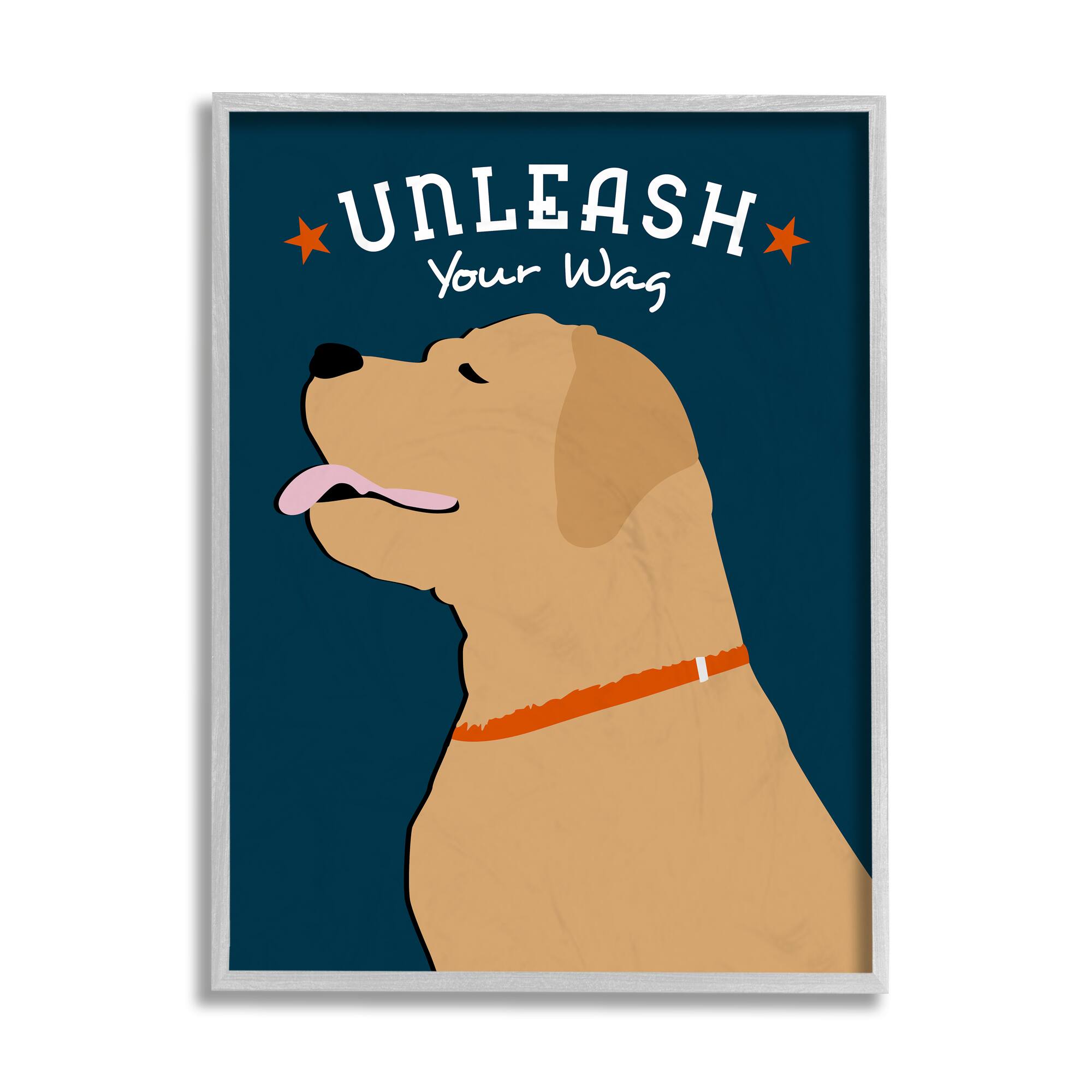 Stupell Industries Unleash Your Wag Phrase Golden Labrador Dog in Gray Frame Wall Art