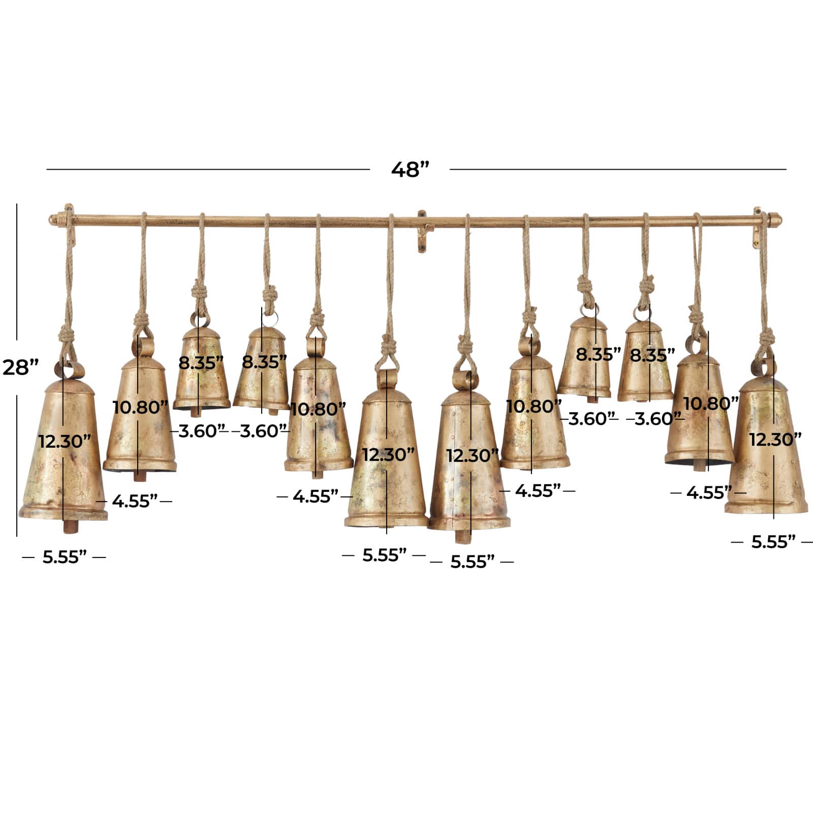 Brass Metal Bohemian Decorative Cow Bell, 48&#x22; x 5&#x22; x 28&#x22;