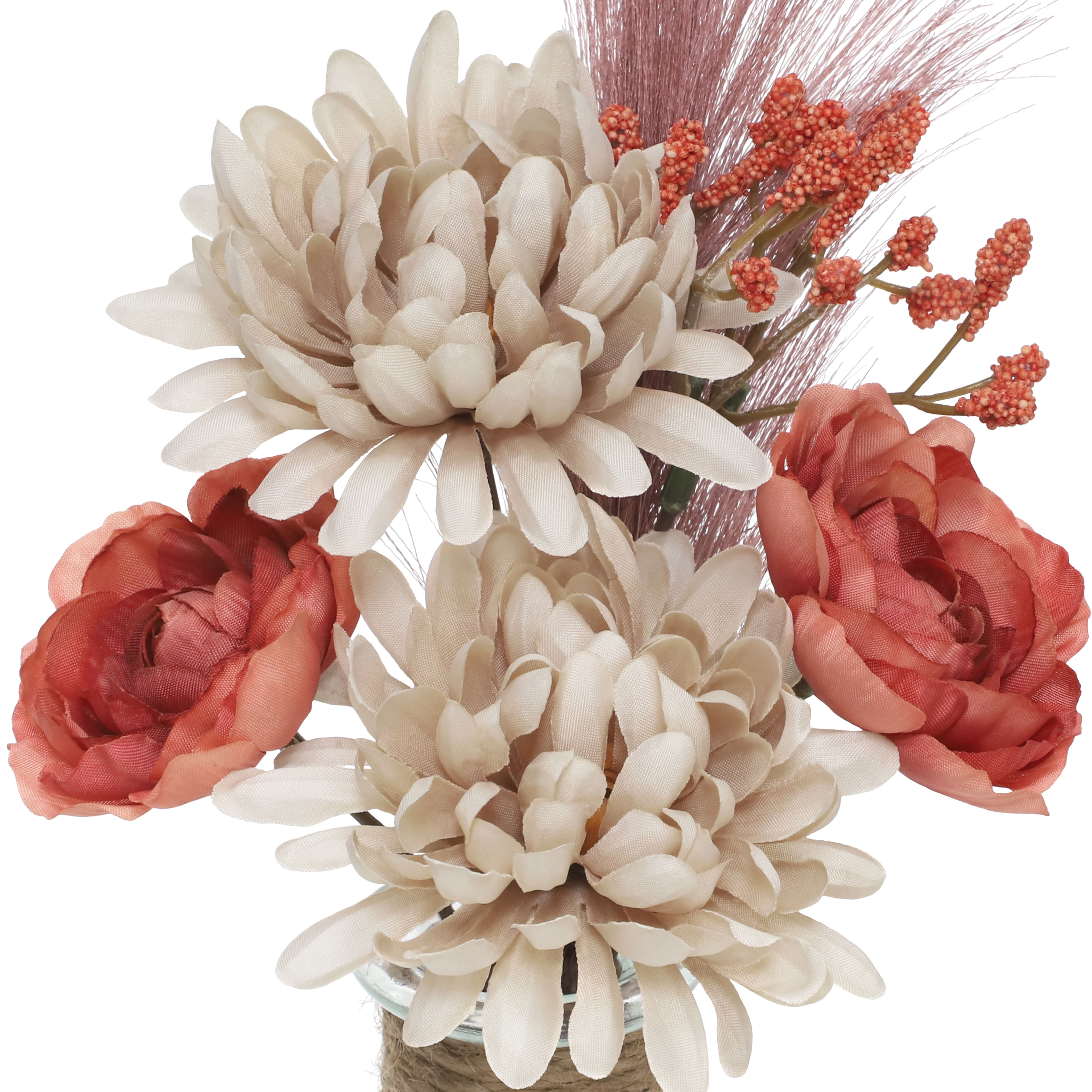 11.5" Pink & Cream Mum & Pampas in Glass Container by Ashland®
