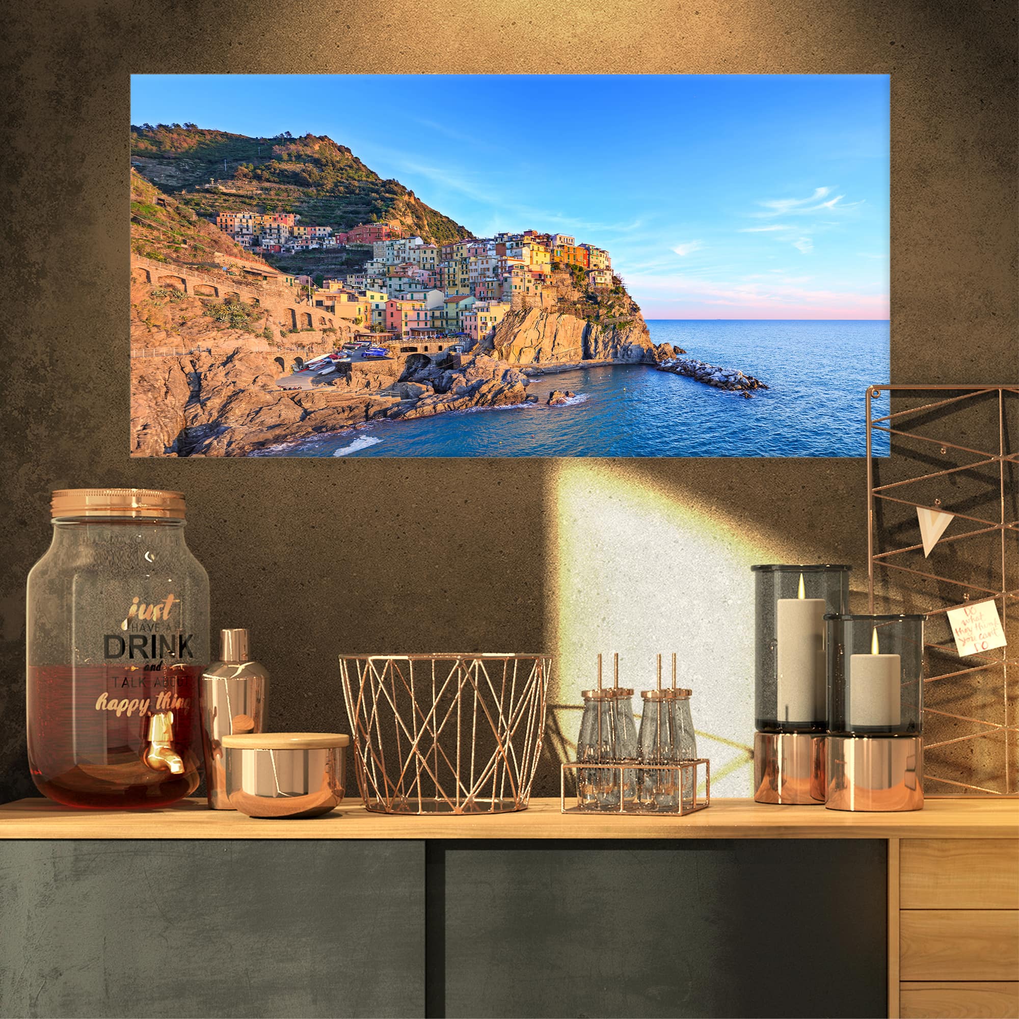 Designart - Manarola Village Cinque Terre Italy - Extra Large Seashore Canvas Art