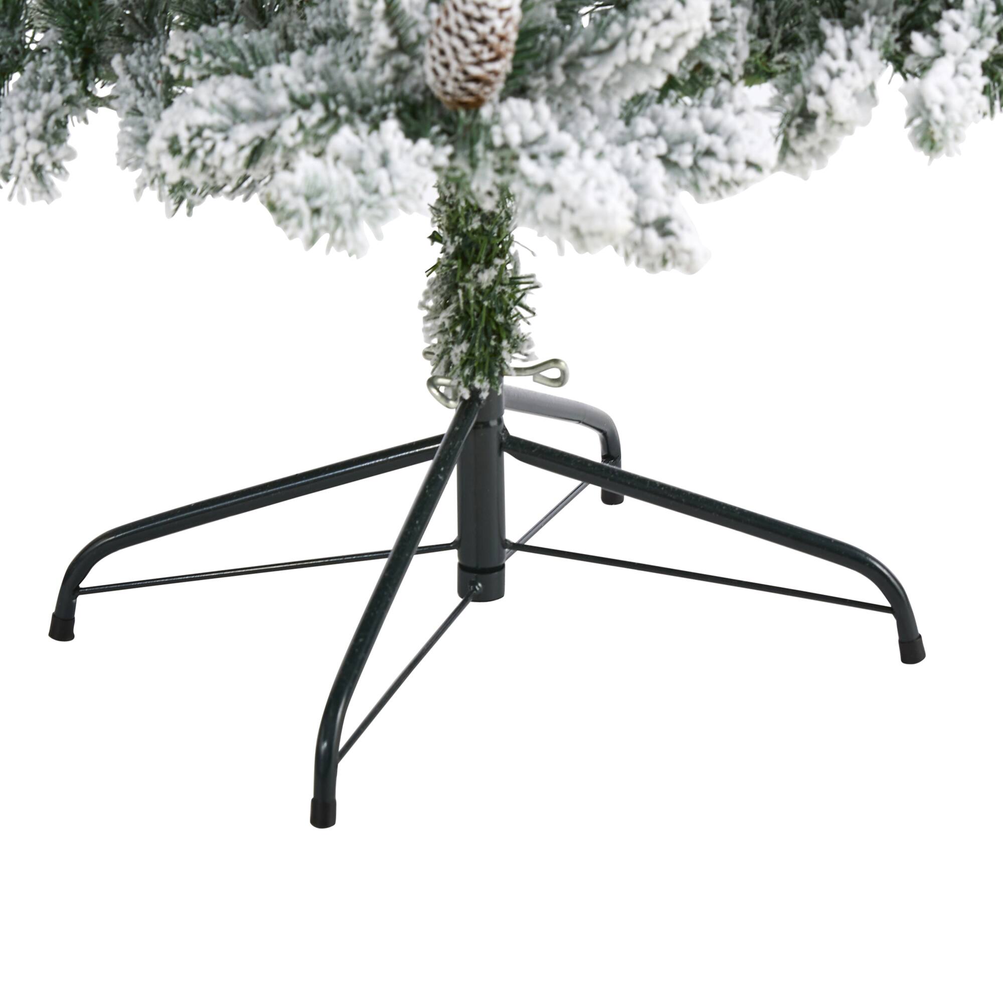 6ft. Pre-Lit Flocked Livingston Fir Artificial Christmas Tree with Pinecones, Clear LED Lights