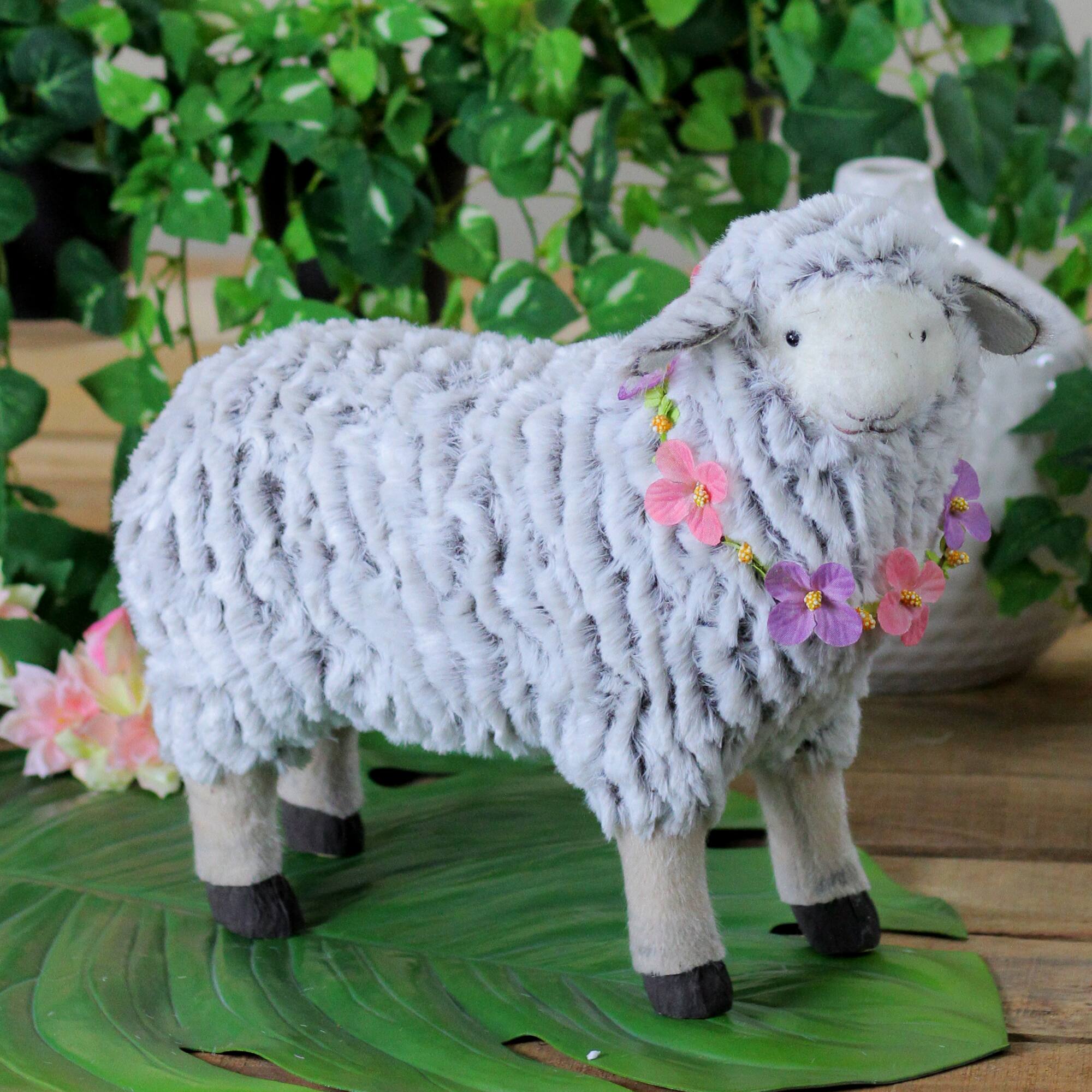 13" White & Black Plush Standing Sheep Easter Figure