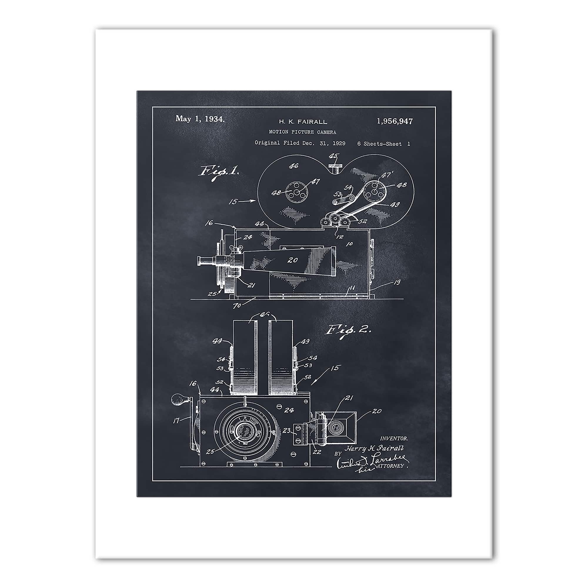 Motion Picture Camera Patent 12" x 16" Canvas Wall Art