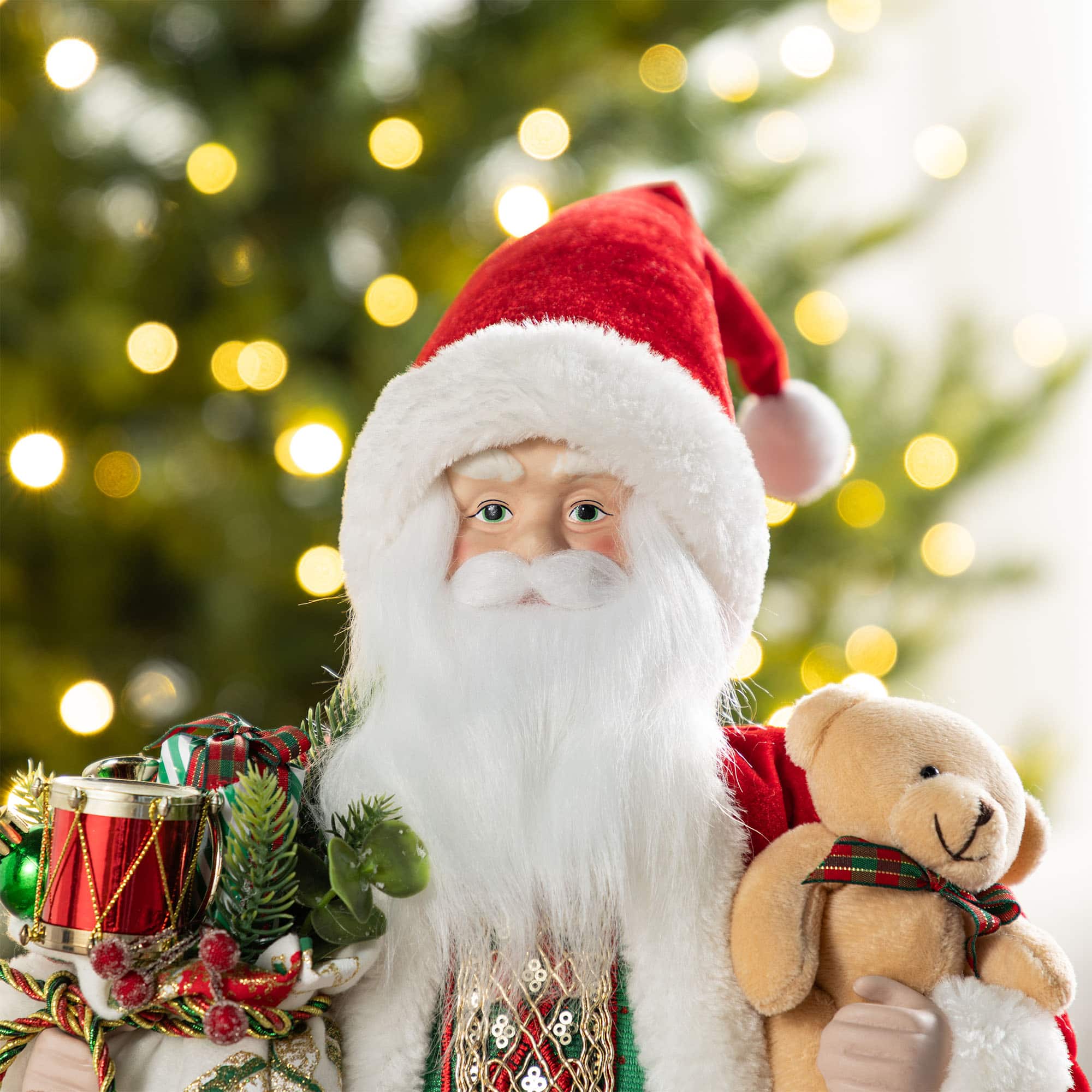 Glitzhome&#xAE; 18&#x22;H Faux Fur Christmas Traditional Santa Figurine with Porcelain Face