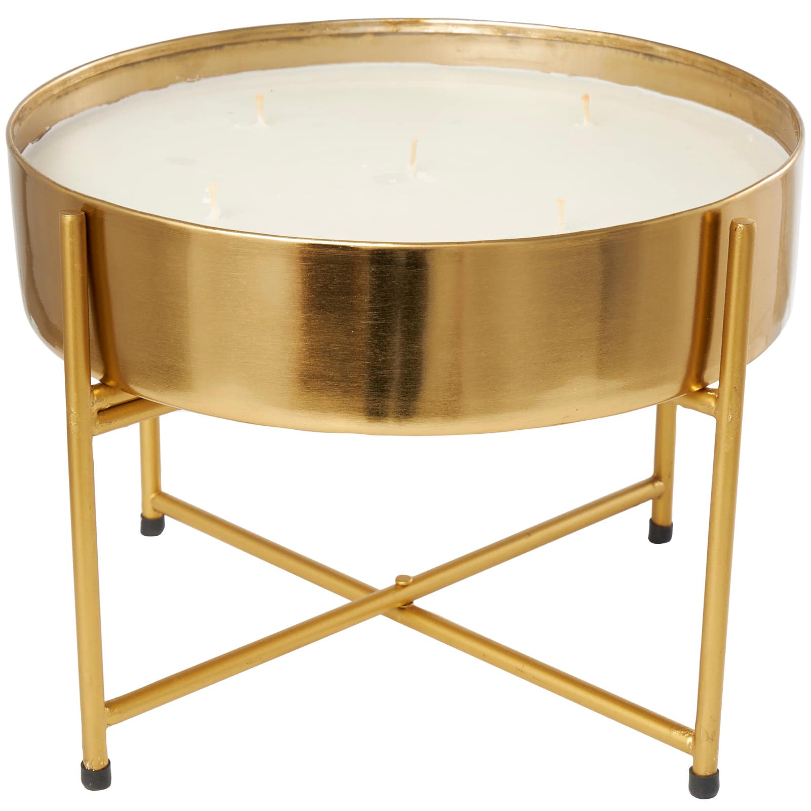 12" White Jasmine Scented 5-Wick Candle with Gold Container and Stand