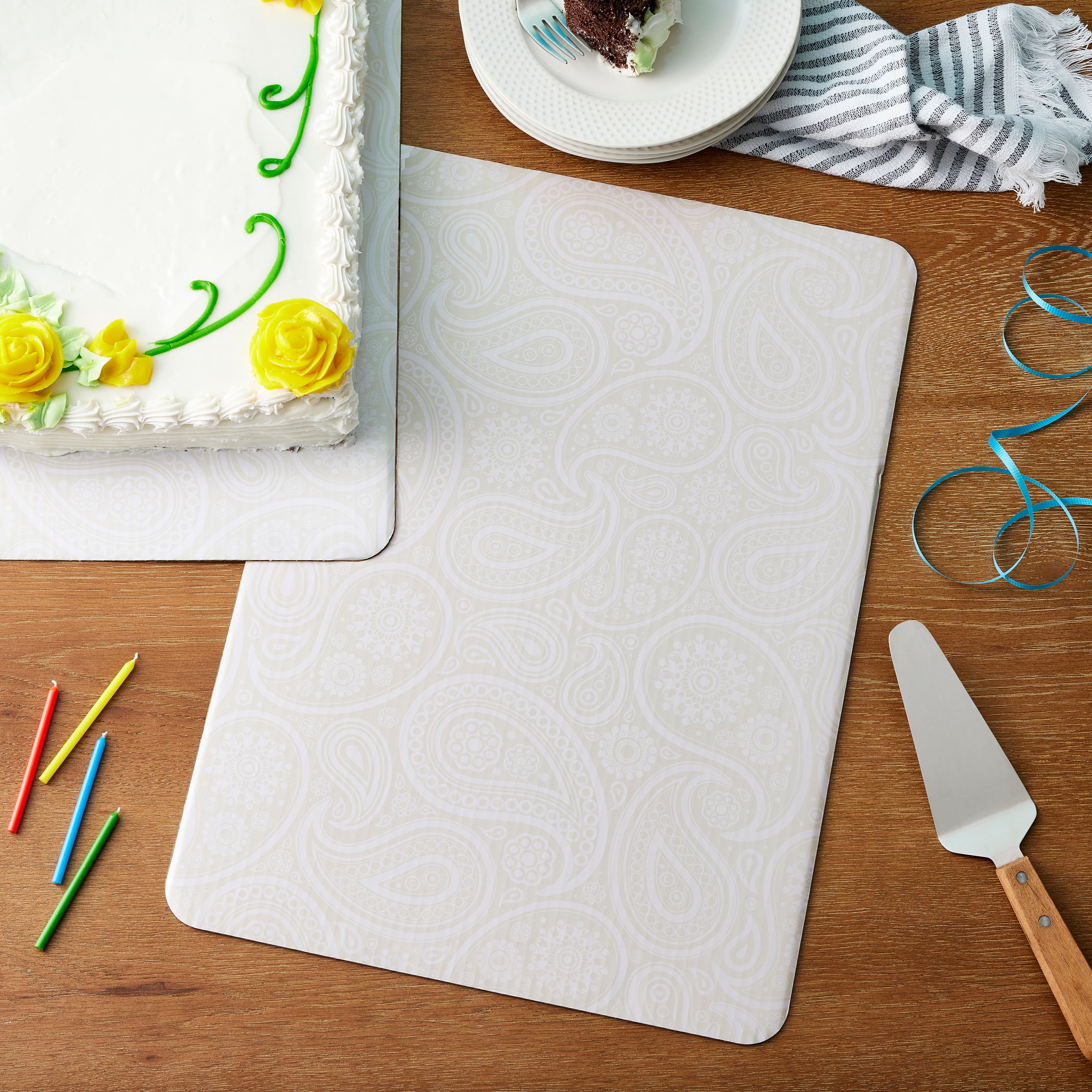 6 Packs: 3 ct. (18 total) Silver Paisley Cake Boards by Makery®