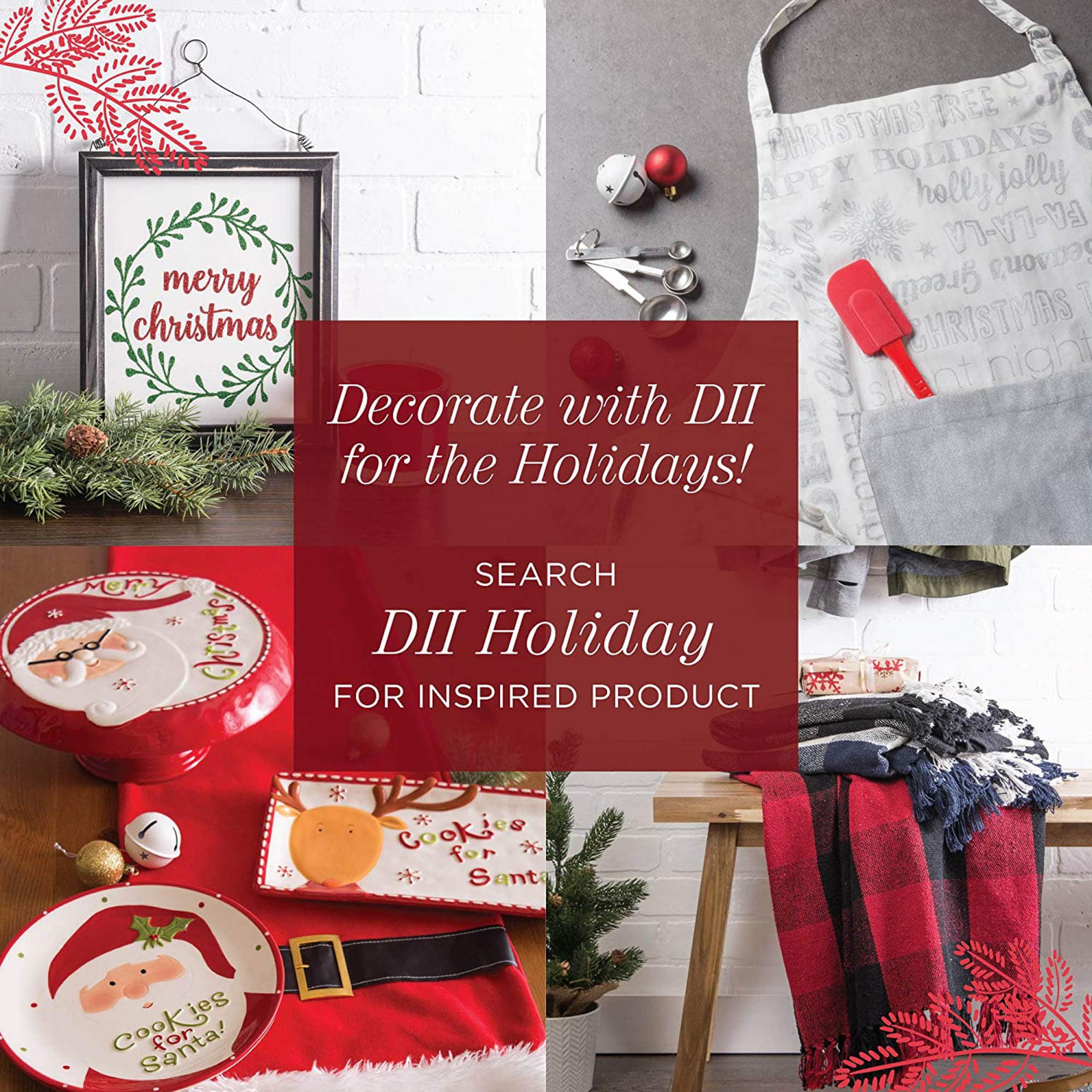 DII&#xAE; Boughs Of Holly Print Napkin Set, 6ct.