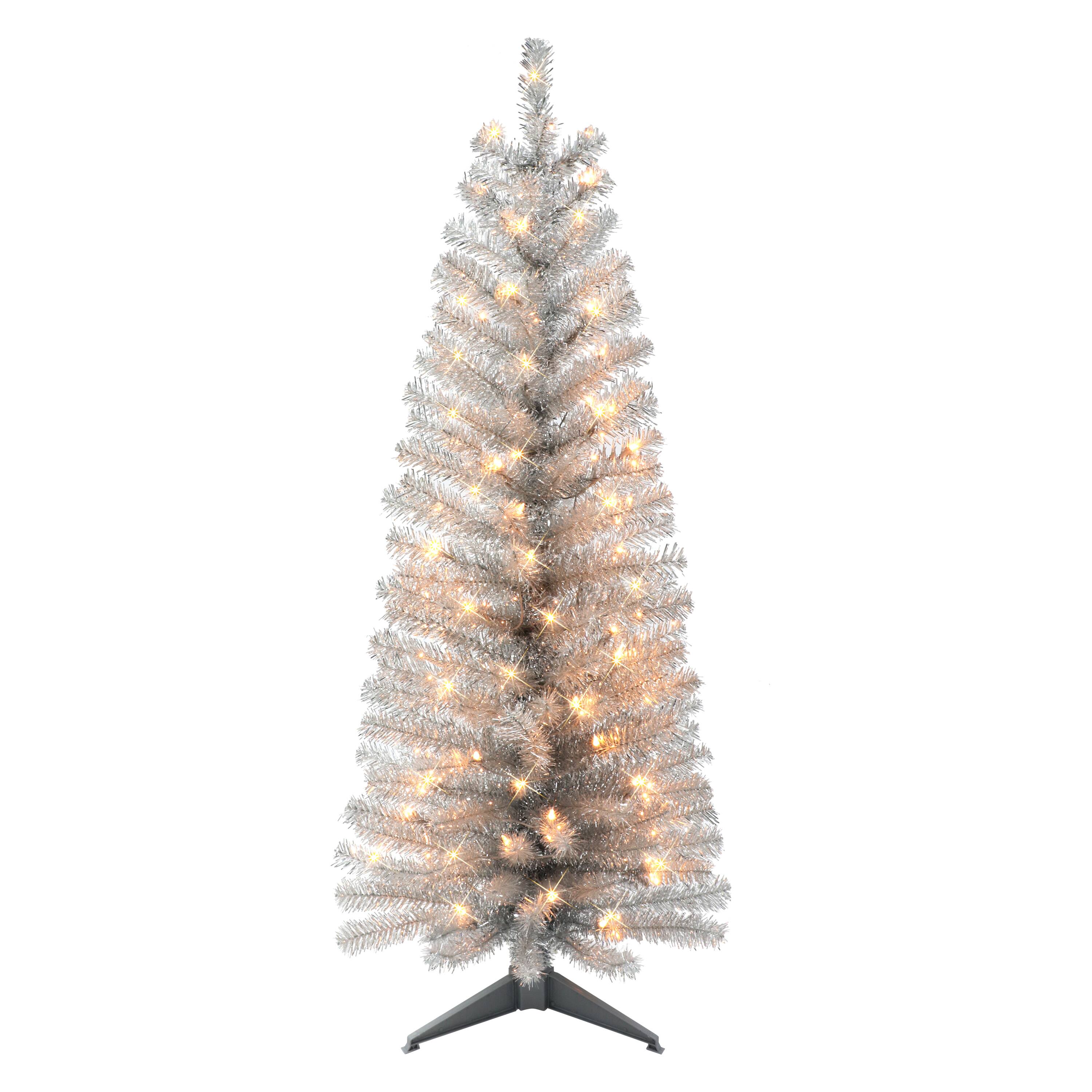 4.5ft. Pre-Lit Tinsel Artificial Christmas Tree, Clear Lights