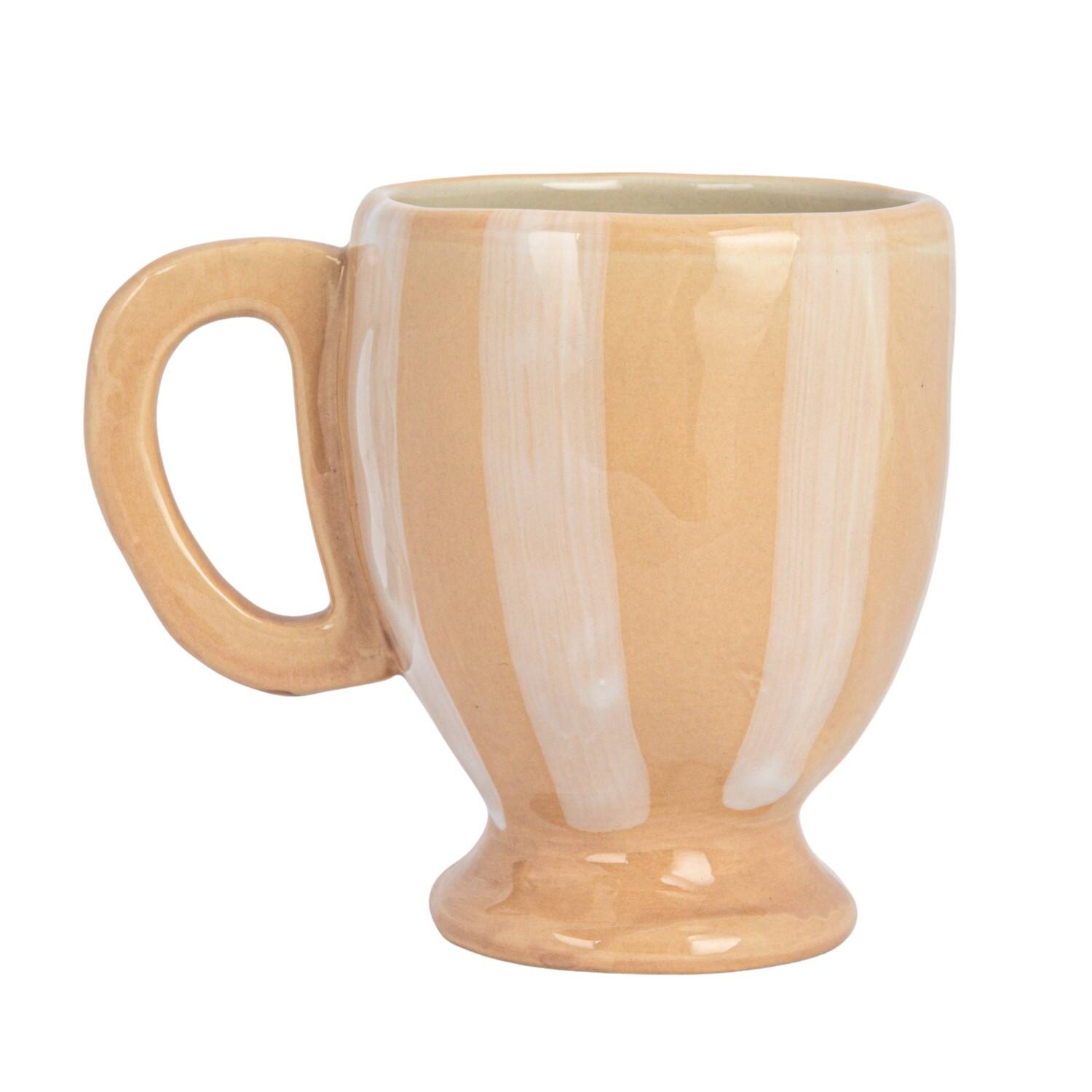 Hello Honey&#xAE; 14oz. Brown &#x26; White Stripe Hand-Painted Stoneware Footed Mug, 4ct.