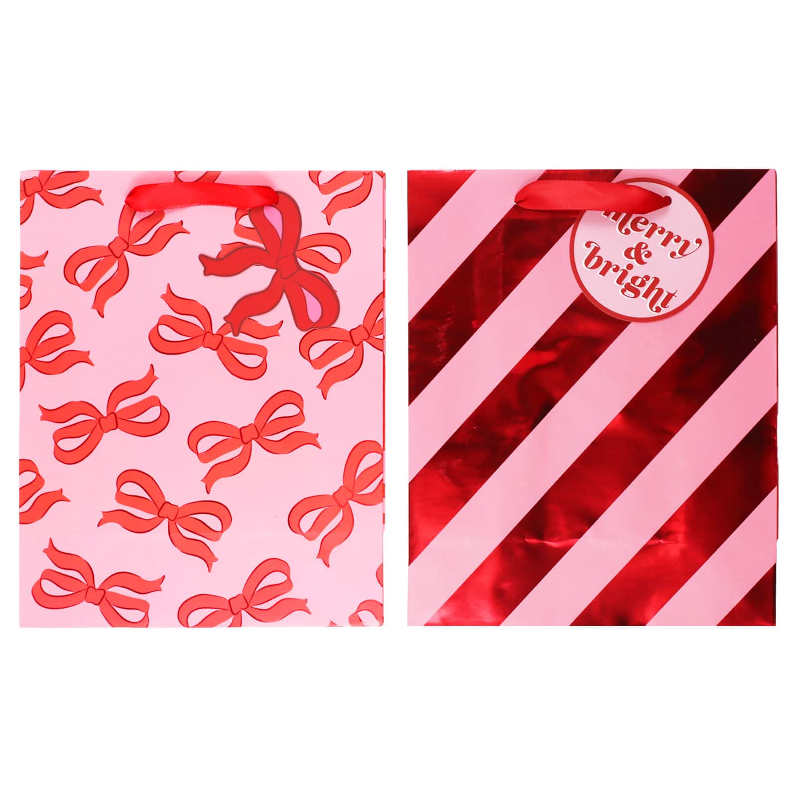 Medium Pink Merry & Bright Gift Bags, 2ct. by Celebrate It™